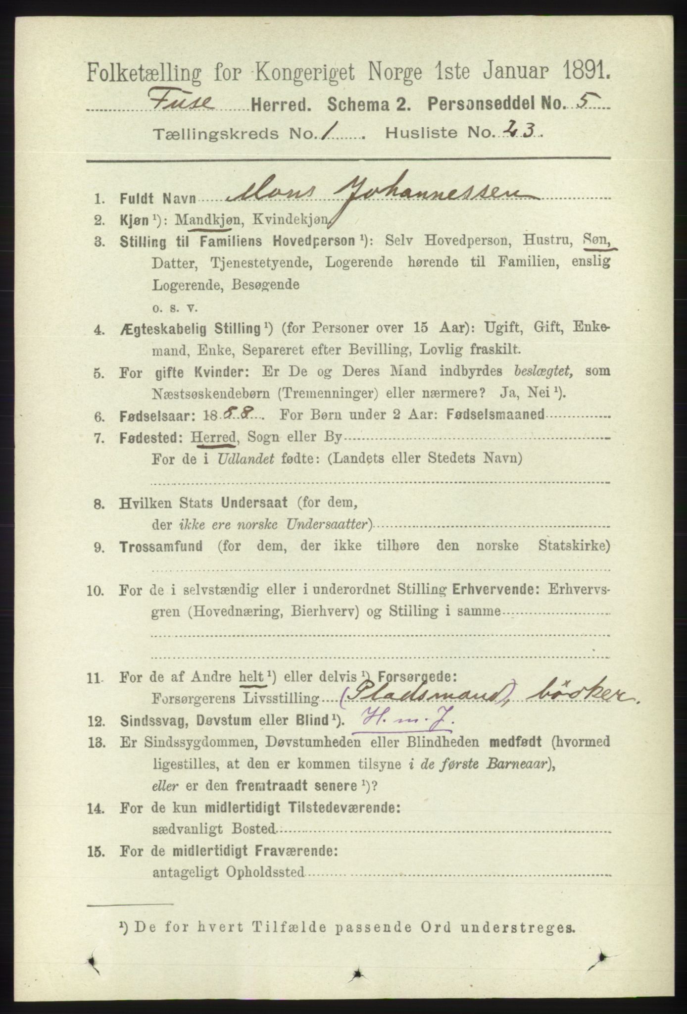 RA, 1891 census for 1241 Fusa, 1891, p. 229