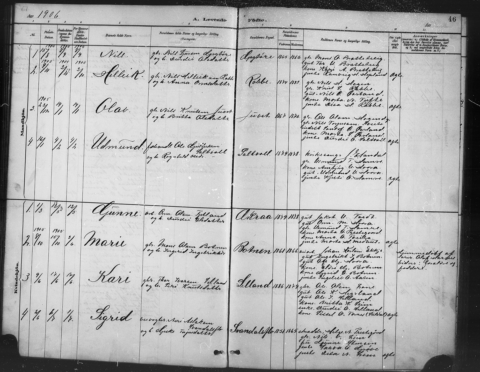 Røldal sokneprestembete, SAB/A-100247: Parish register (copy) no. A 3, 1887-1917, p. 46