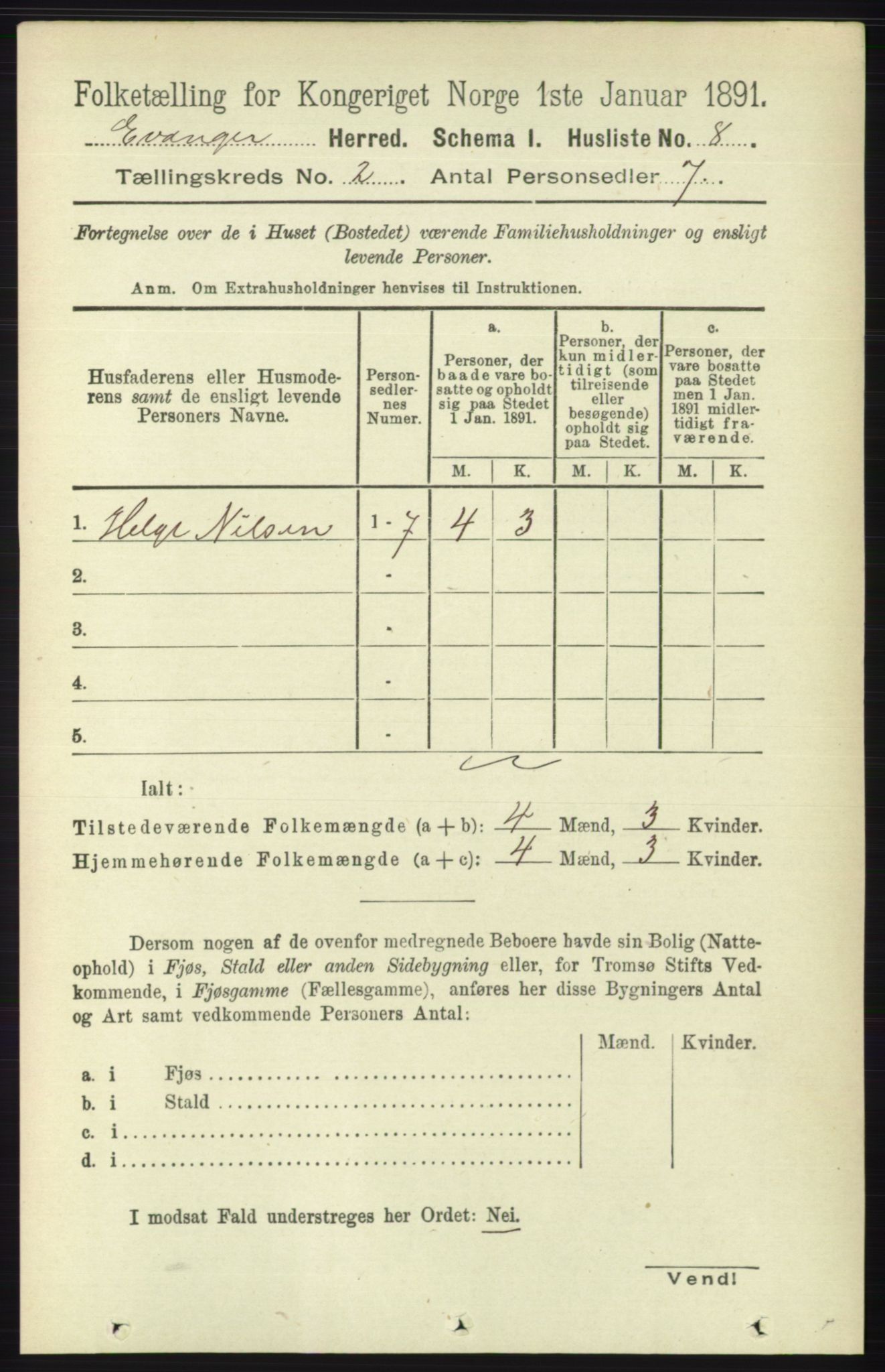 RA, 1891 census for 1237 Evanger, 1891, p. 262