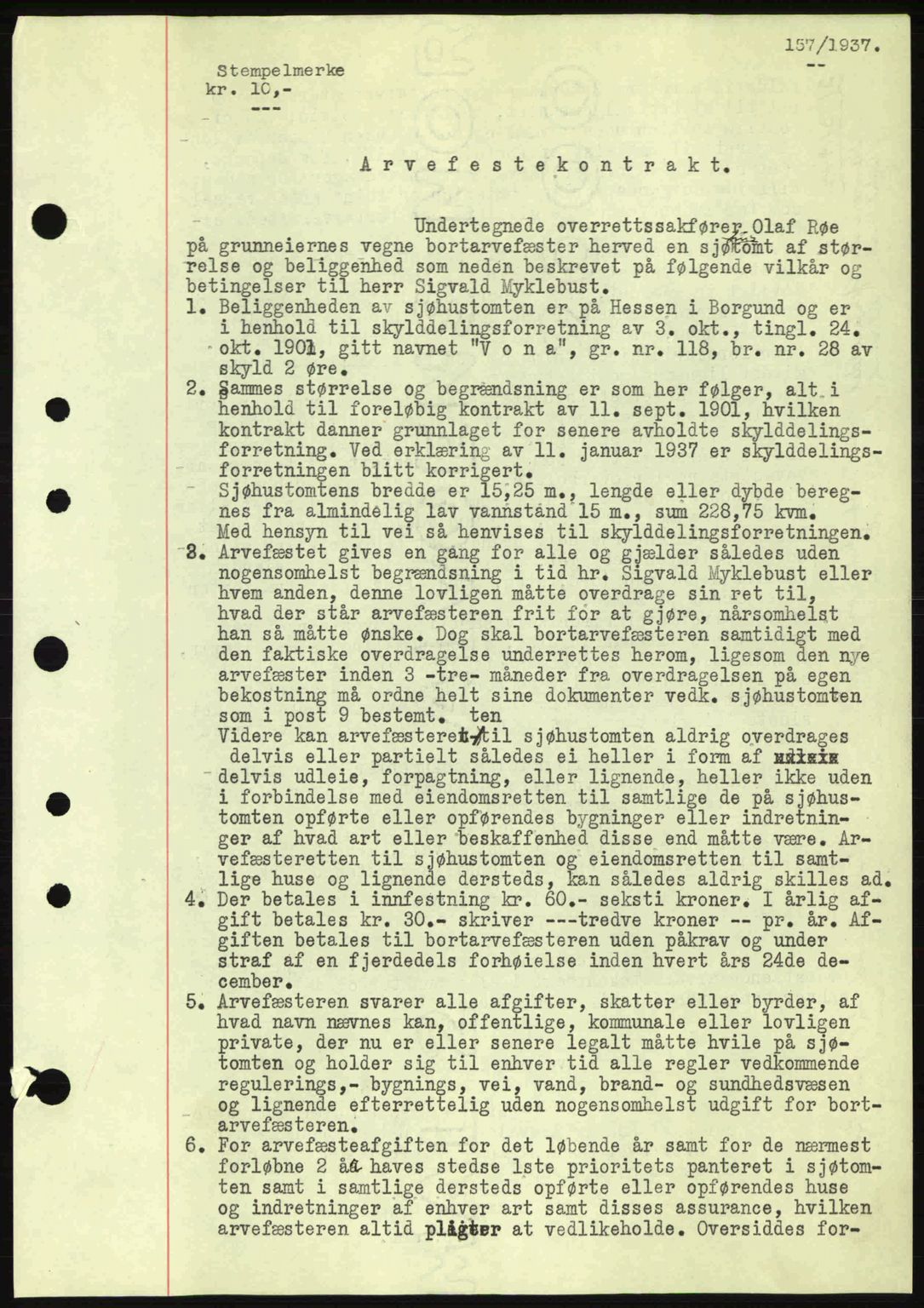 Nordre Sunnmøre sorenskriveri, AV/SAT-A-0006/1/2/2C/2Ca: Mortgage book no. A2, 1936-1937, Diary no: : 157/1937