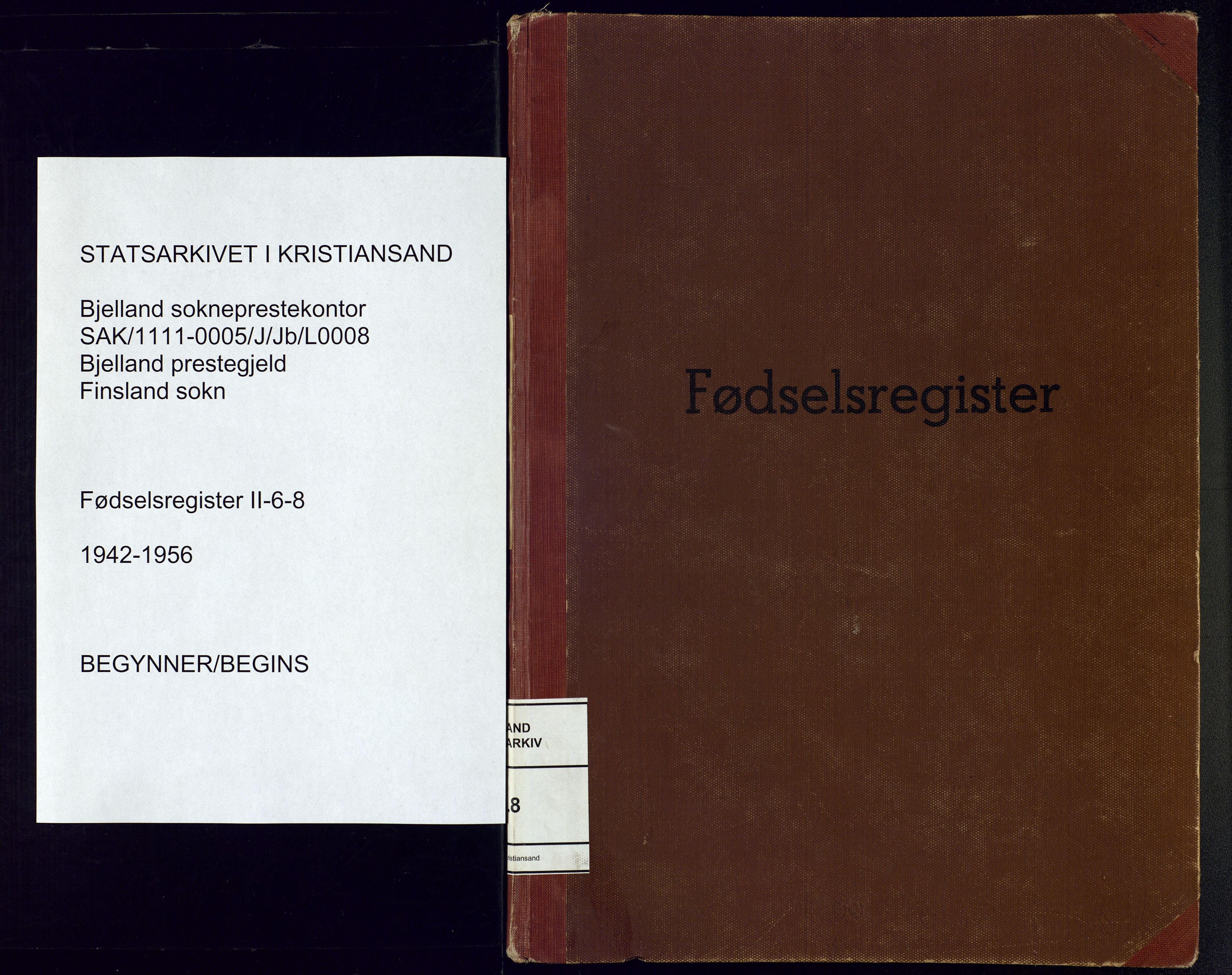 Bjelland sokneprestkontor, AV/SAK-1111-0005/J/Jb/L0008: Birth register no. II.6.8, 1942-1956