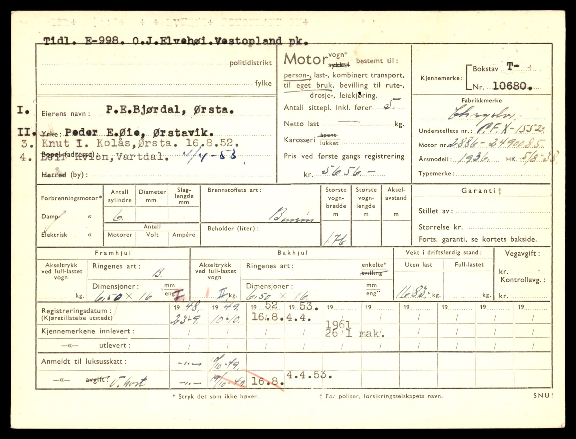 Møre og Romsdal vegkontor - Ålesund trafikkstasjon, AV/SAT-A-4099/F/Fe/L0022: Registreringskort for kjøretøy T 10584 - T 10694, 1927-1998, p. 2715