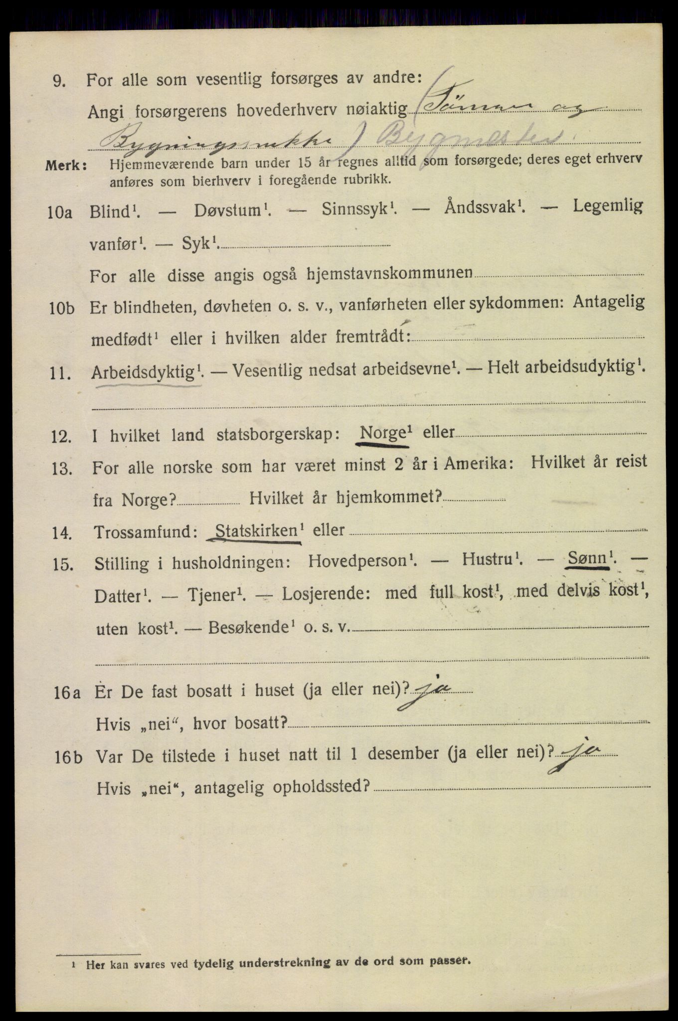 SAH, 1920 census for Lillehammer, 1920, p. 9423