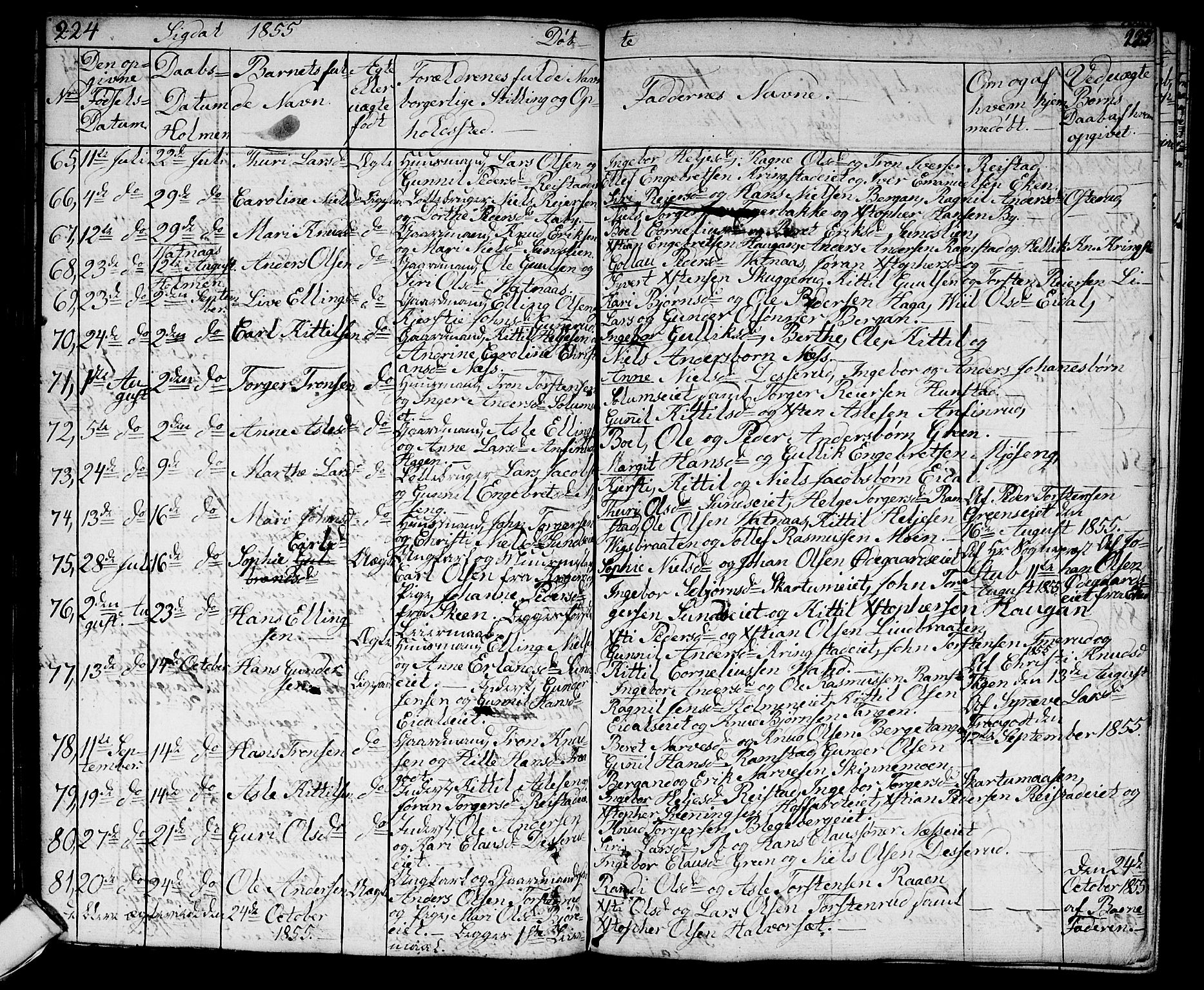 Sigdal kirkebøker, AV/SAKO-A-245/G/Ga/L0002: Parish register (copy) no. I 2, 1835-1856, p. 224-225