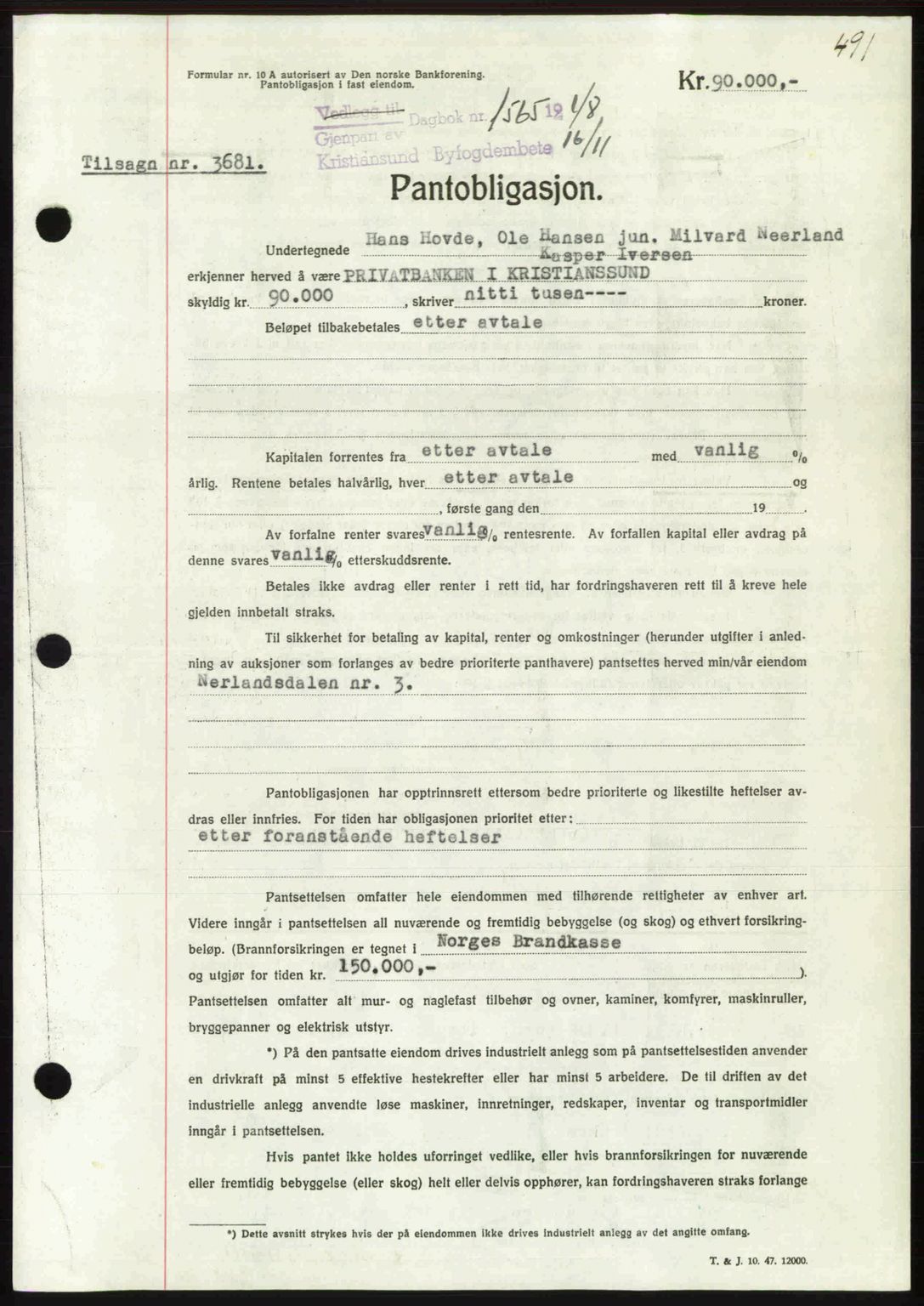 Kristiansund byfogd, AV/SAT-A-4587/A/27: Mortgage book no. 44, 1947-1948, Diary no: : 1565/1948