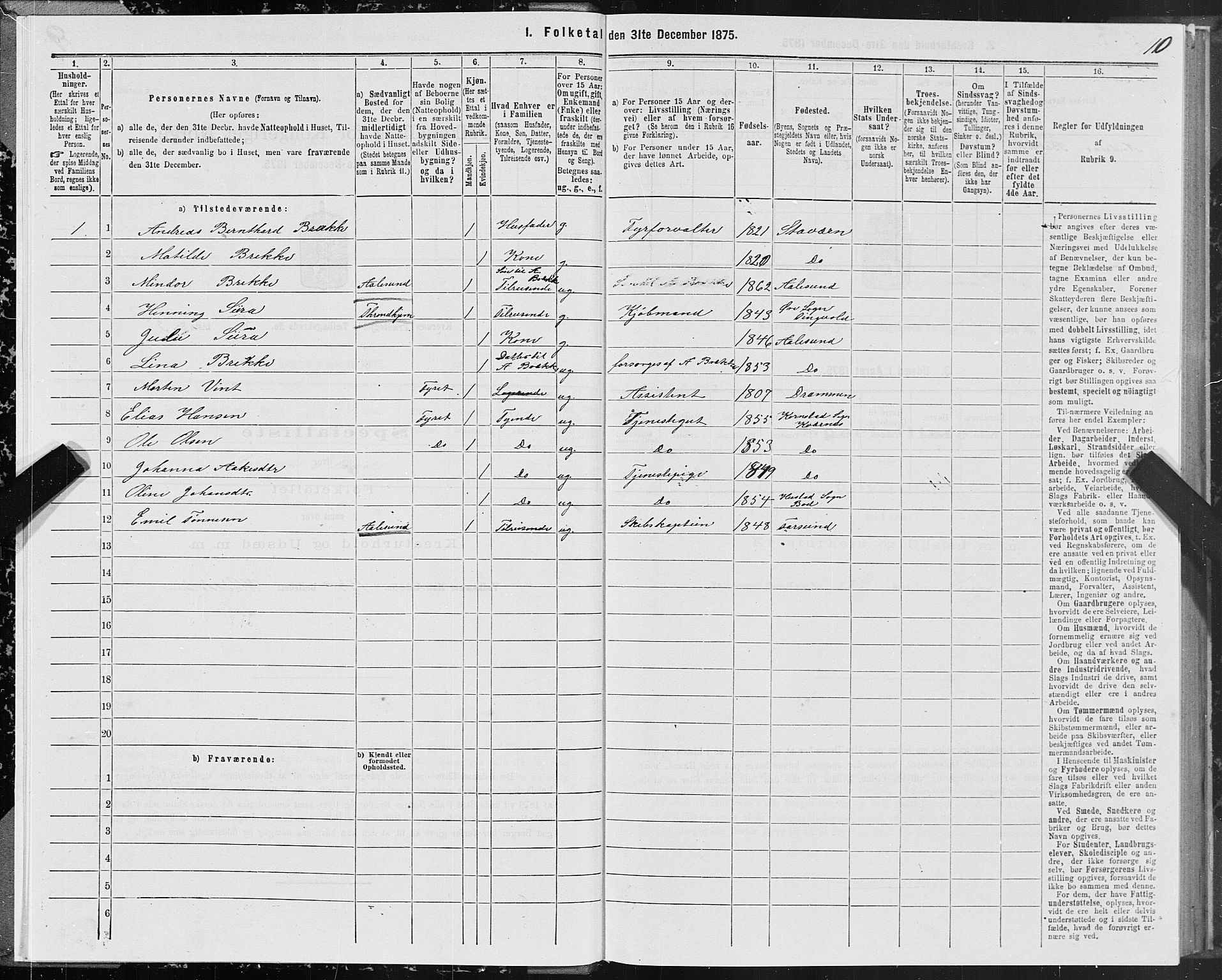 SAT, 1875 census for 1553P Kvernes, 1875, p. 3010