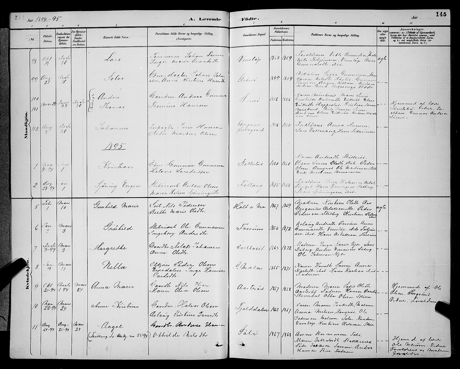 Gjerpen kirkebøker, SAKO/A-265/G/Ga/L0002: Parish register (copy) no. I 2, 1883-1900, p. 145