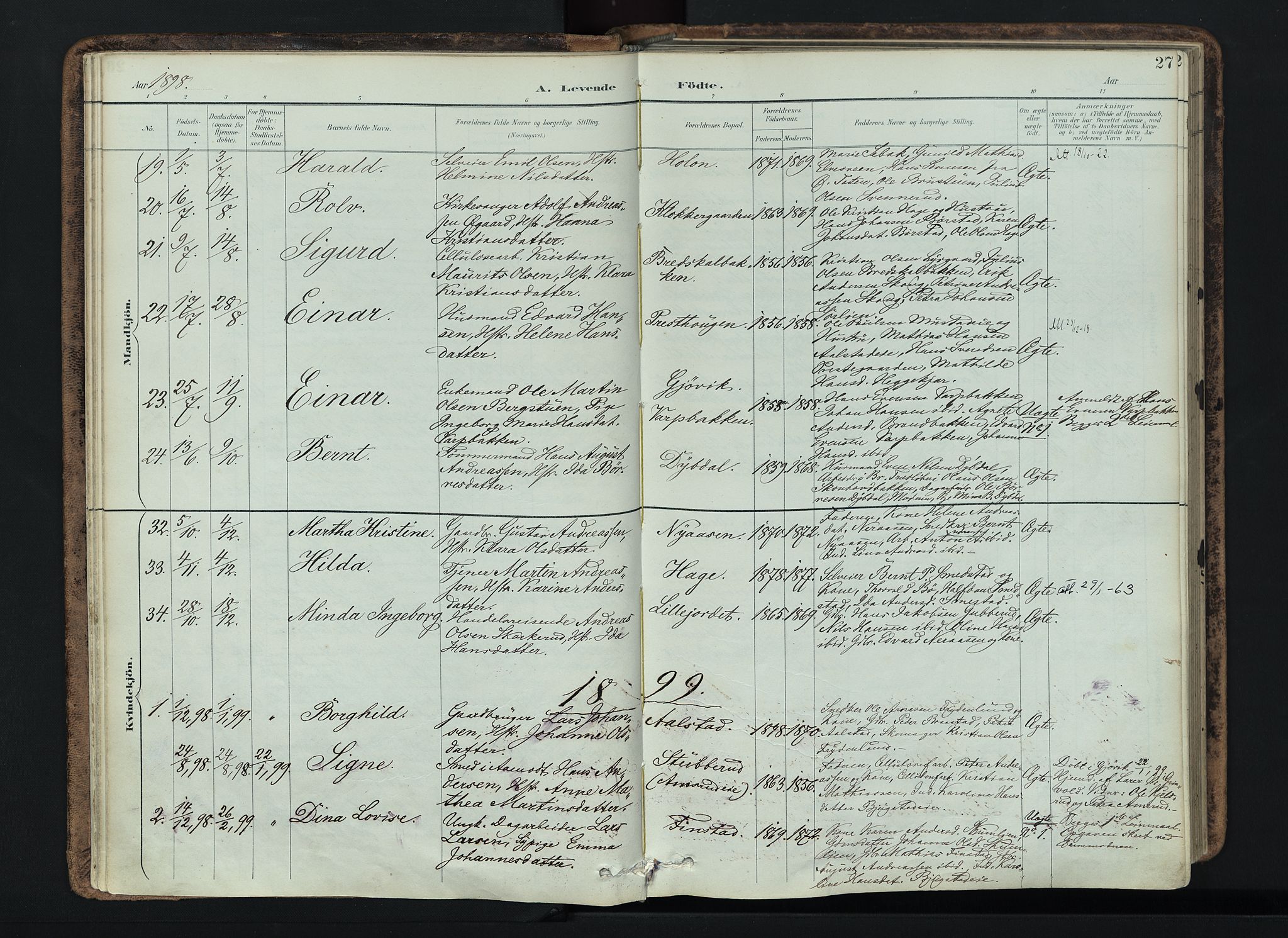 Vardal prestekontor, SAH/PREST-100/H/Ha/Haa/L0019: Parish register (official) no. 19, 1893-1907, p. 27