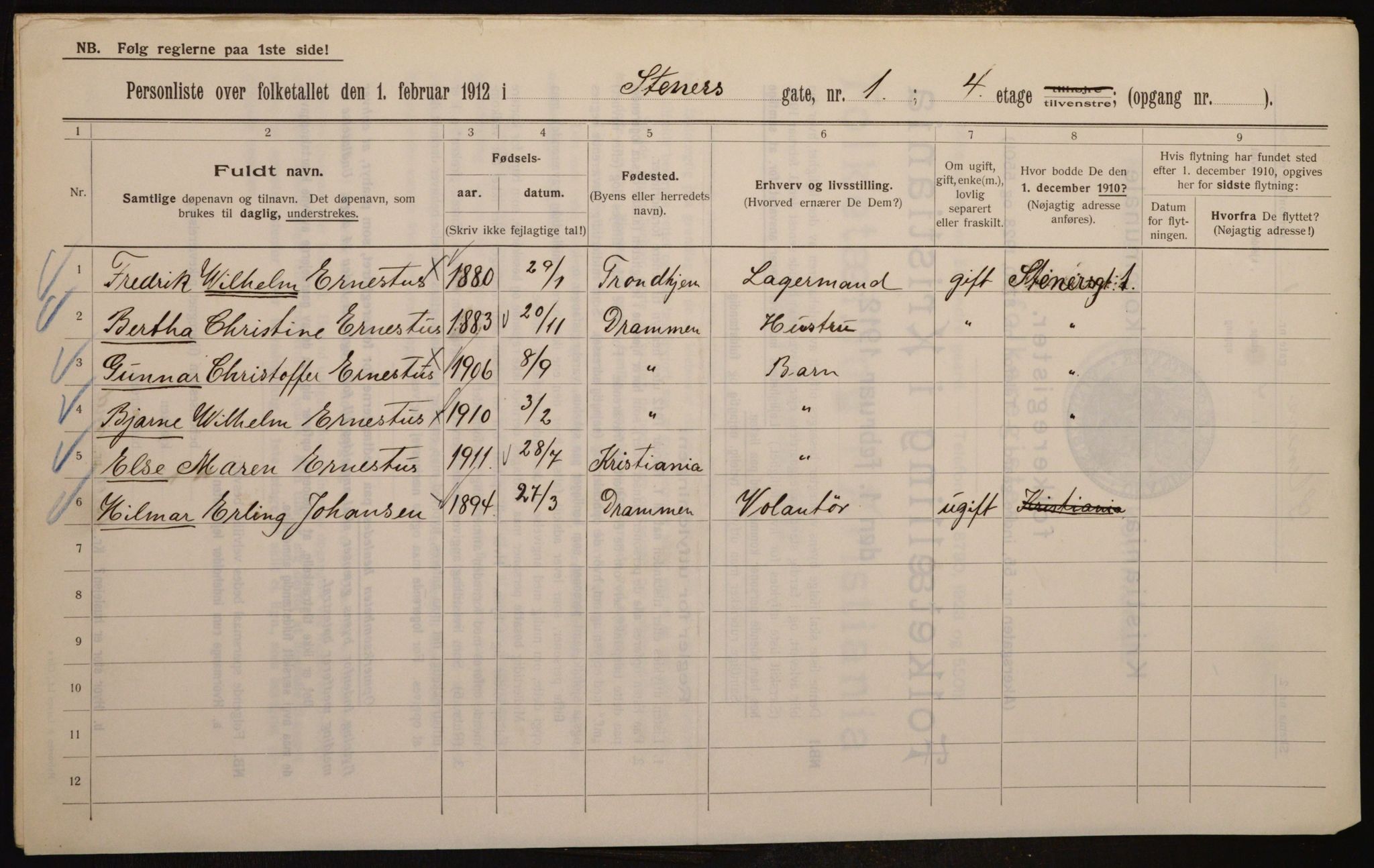 OBA, Municipal Census 1912 for Kristiania, 1912, p. 101529