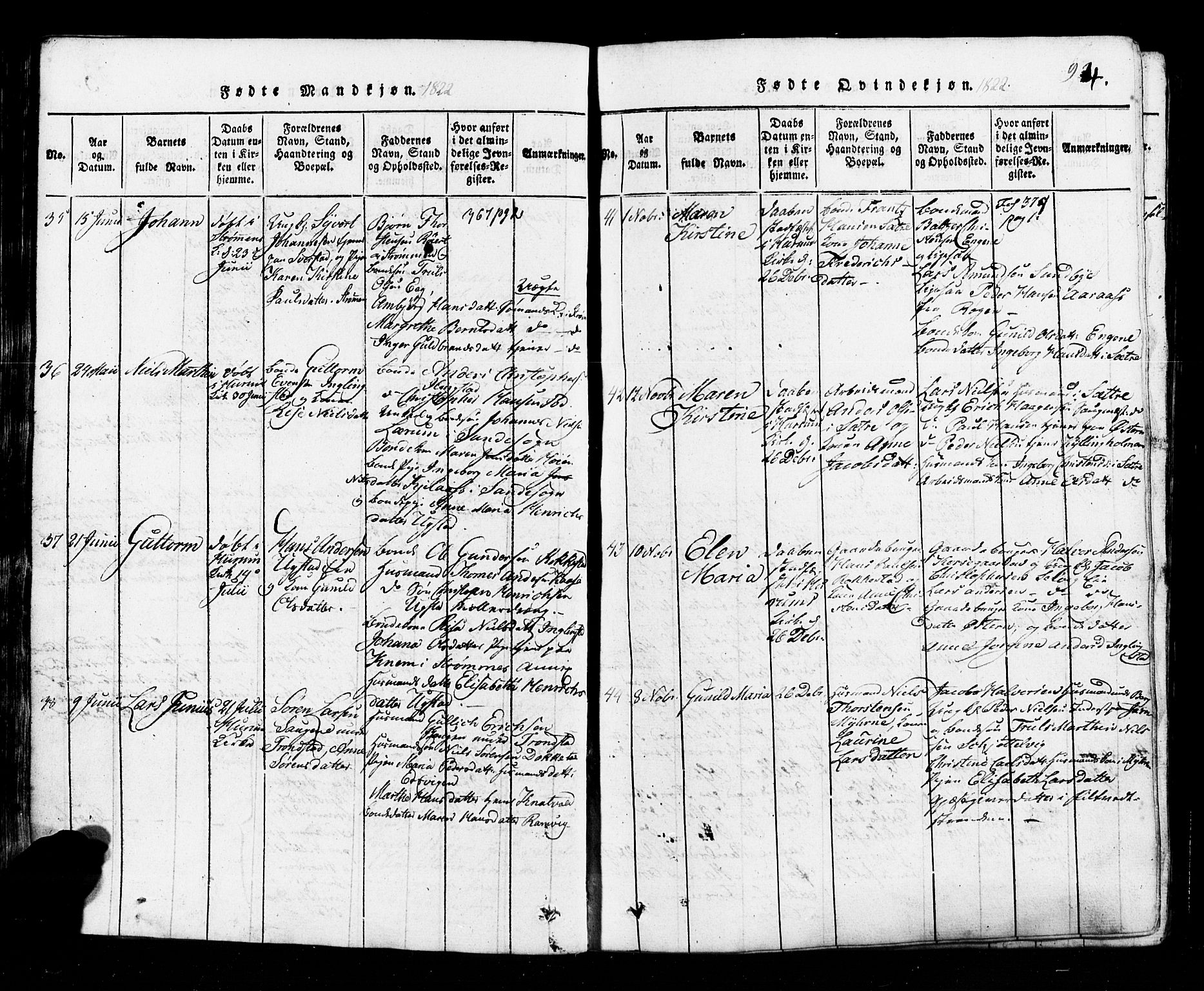 Hurum kirkebøker, AV/SAKO-A-229/G/Ga/L0001: Parish register (copy) no. I 1, 1816-1826, p. 94