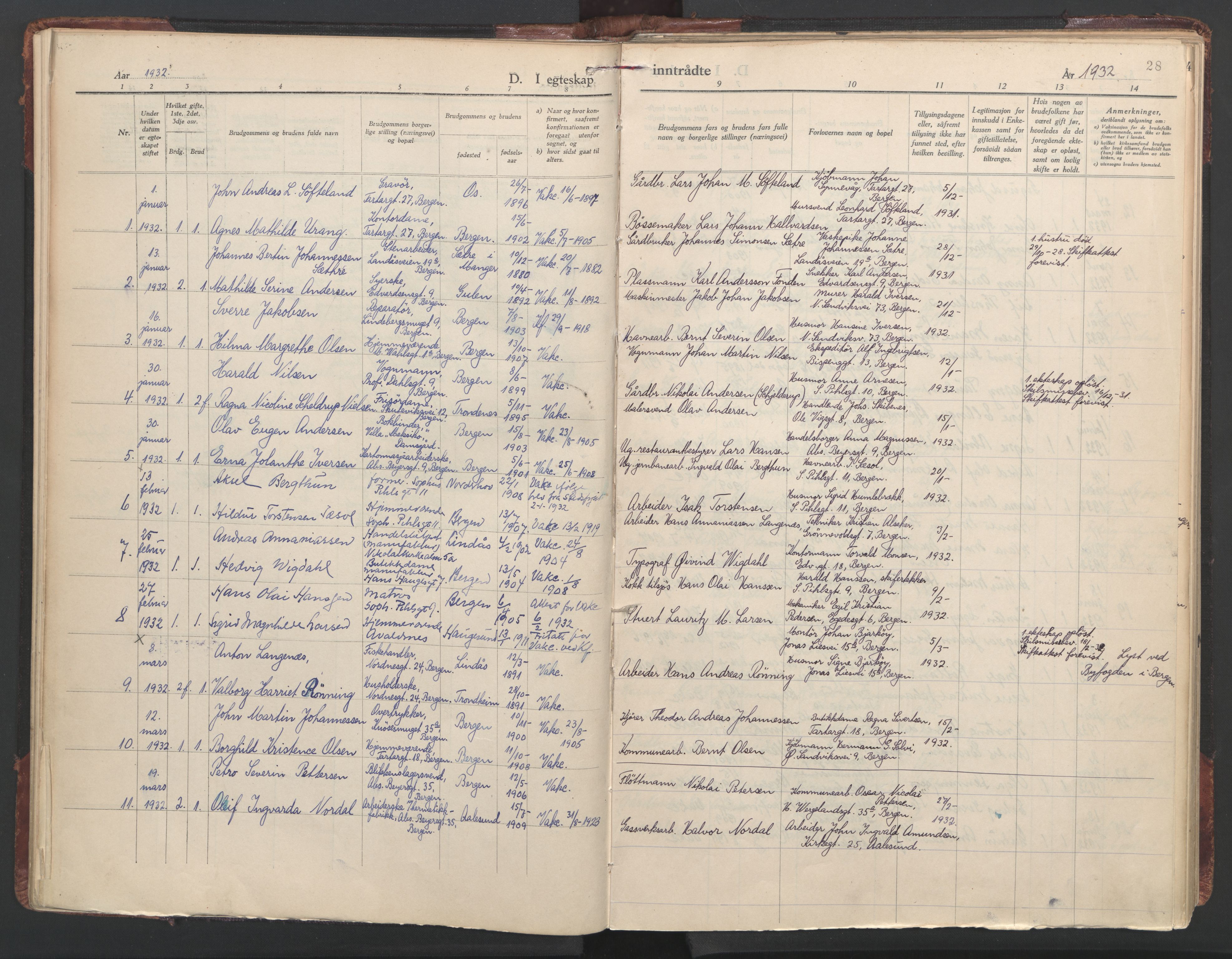 St. Olavs Sokneprestembete, AV/SAB-A-78101/H/Haa: Parish register (official) no. C 1, 1928-1954, p. 28
