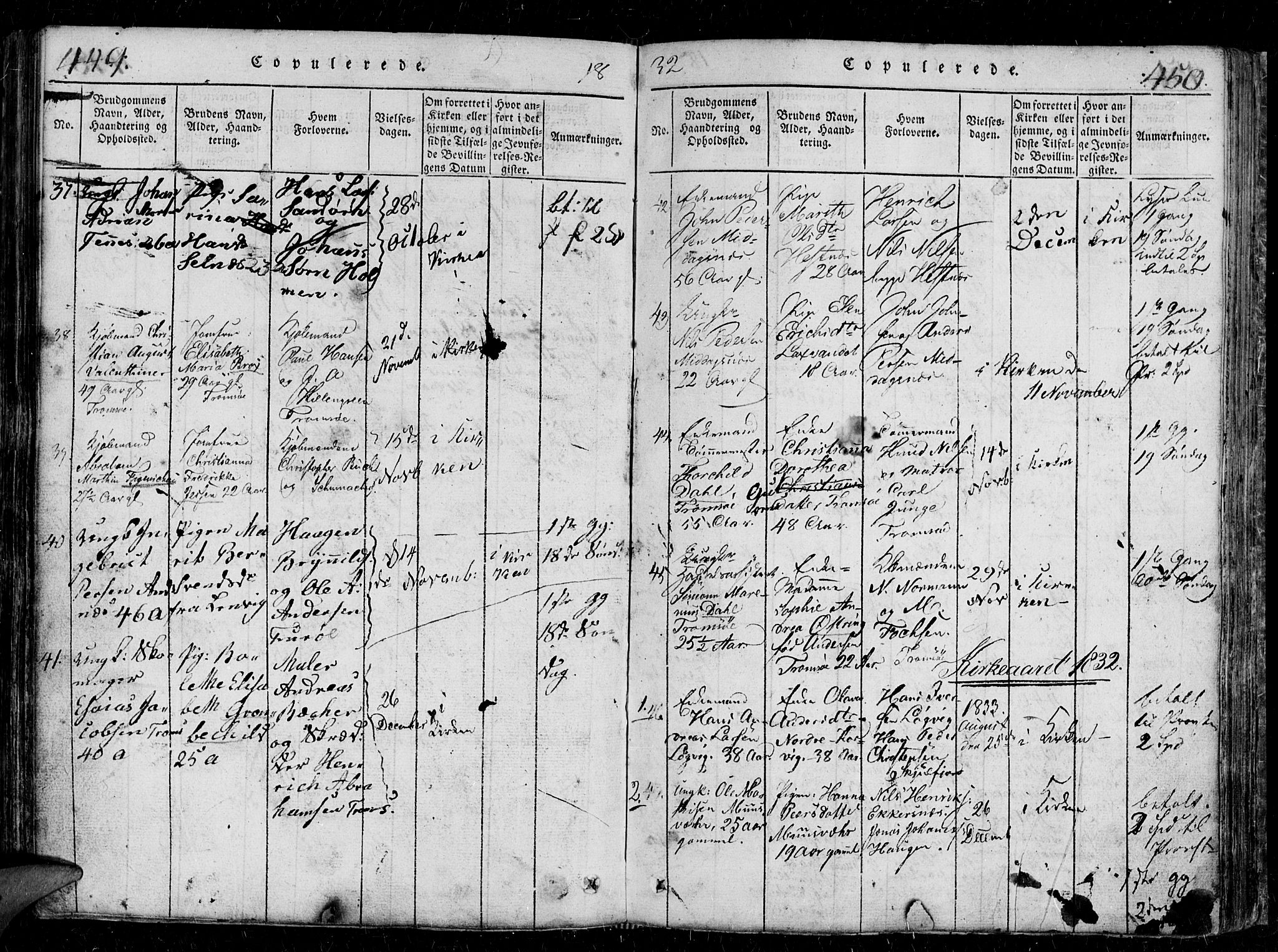 Tromsø sokneprestkontor/stiftsprosti/domprosti, SATØ/S-1343/G/Gb/L0001klokker: Parish register (copy) no. 1, 1821-1833, p. 449-450