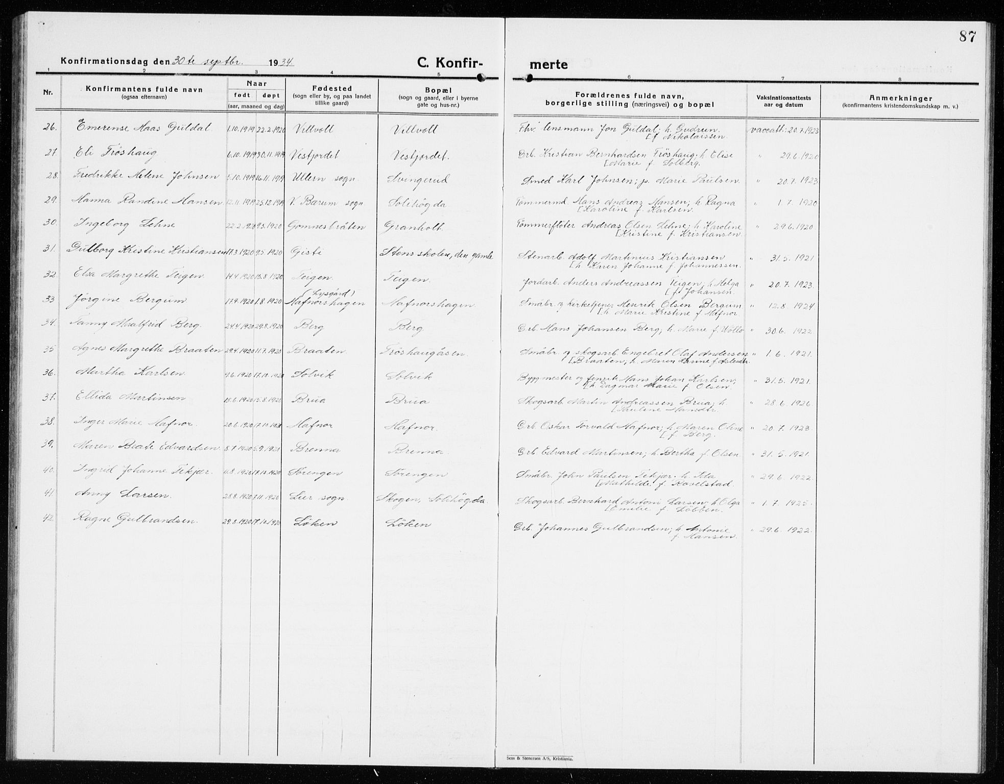 Hole kirkebøker, AV/SAKO-A-228/G/Ga/L0005: Parish register (copy) no. I 5, 1924-1938, p. 87