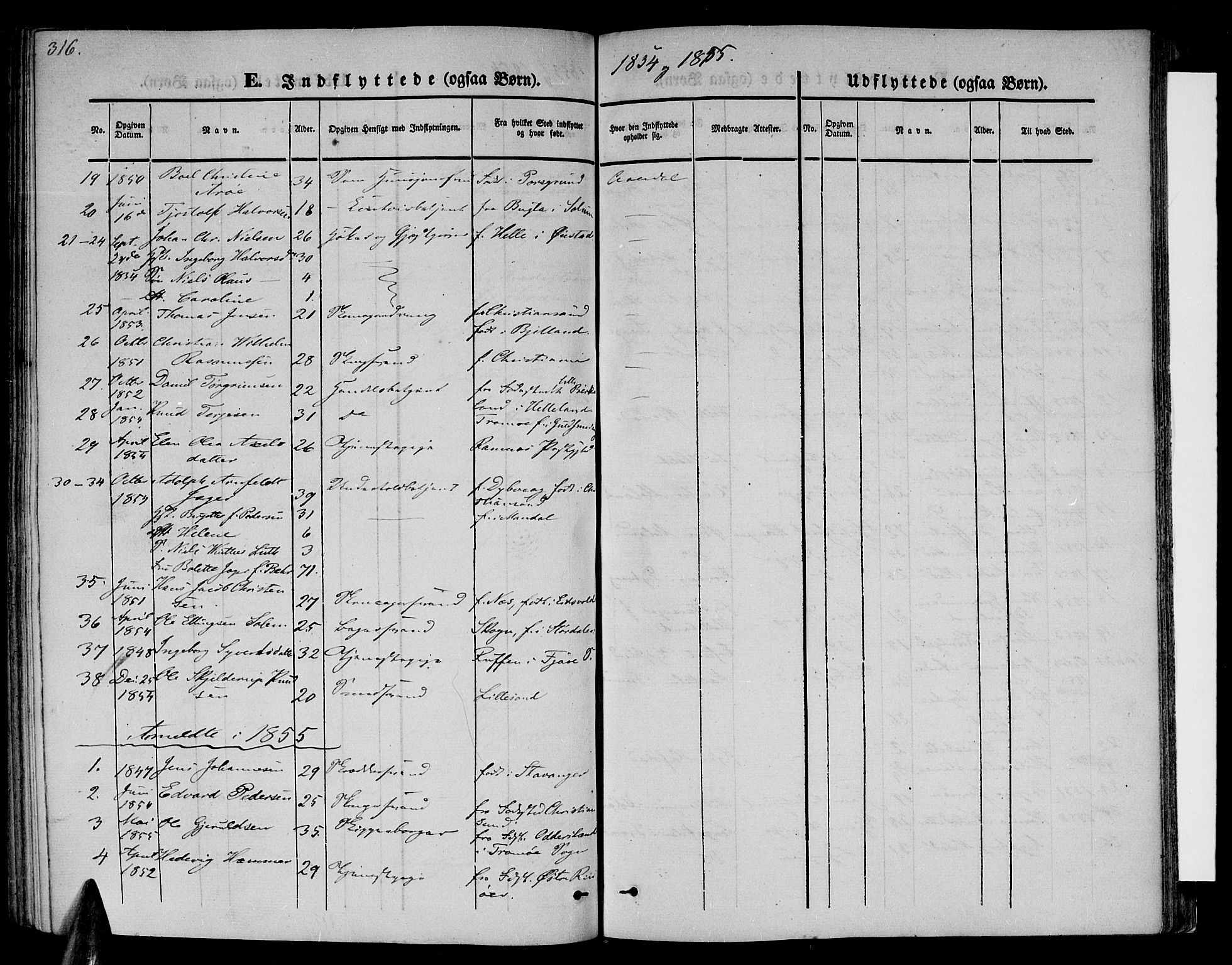 Arendal sokneprestkontor, Trefoldighet, SAK/1111-0040/F/Fb/L0002: Parish register (copy) no. B 2, 1838-1860, p. 316