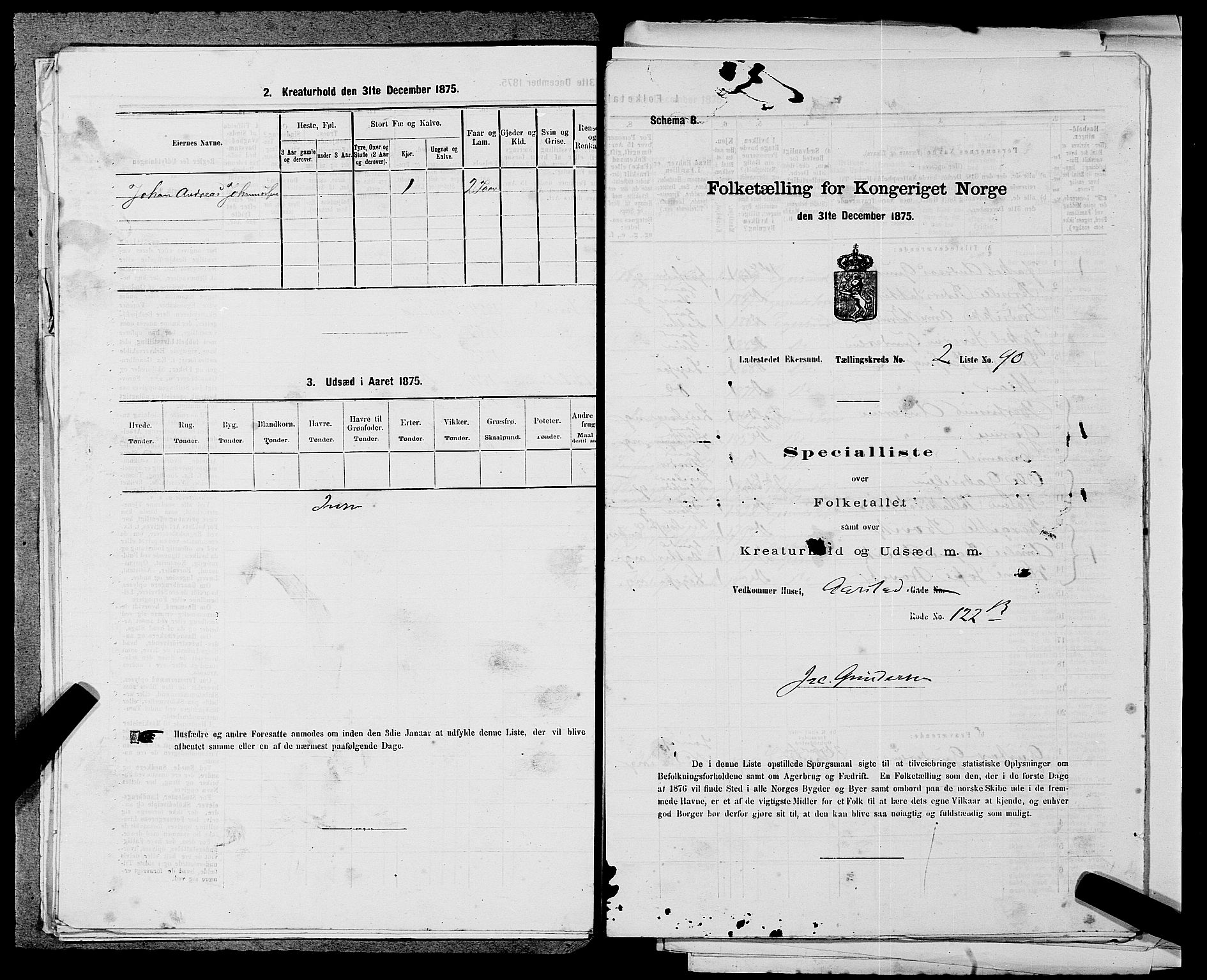 SAST, 1875 census for 1101B Eigersund parish, Egersund town, 1875, p. 187