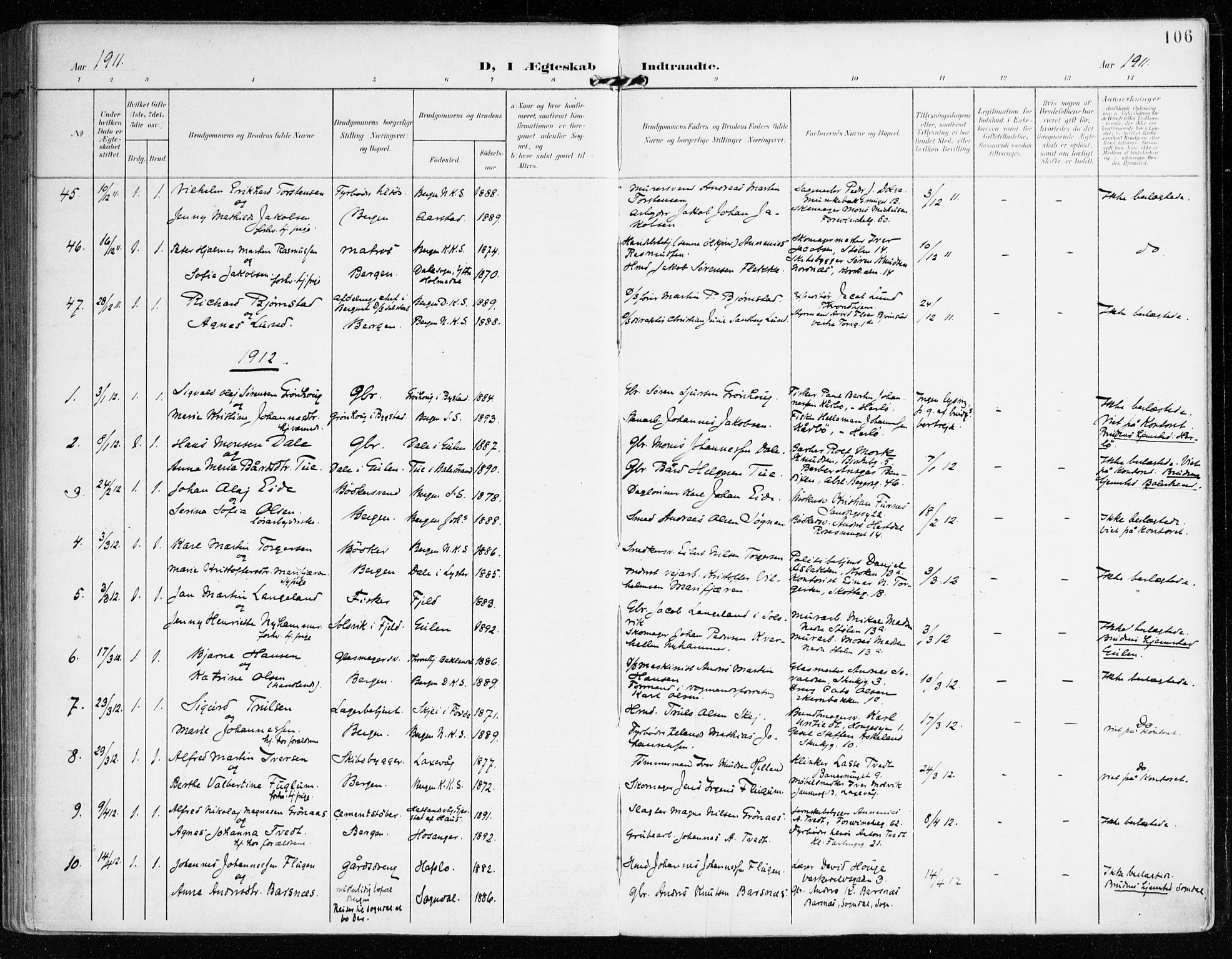 Mariakirken Sokneprestembete, SAB/A-76901/H/Haa/L0014: Parish register (official) no. C 2, 1900-1916, p. 106