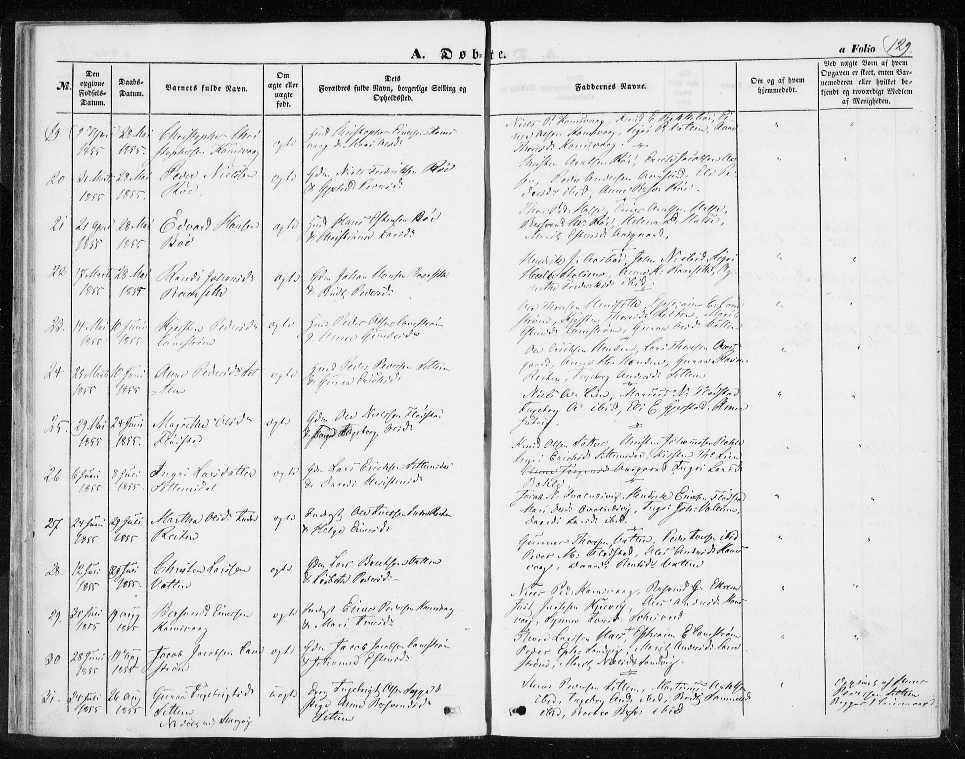 Ministerialprotokoller, klokkerbøker og fødselsregistre - Møre og Romsdal, AV/SAT-A-1454/576/L0883: Parish register (official) no. 576A01, 1849-1865, p. 129