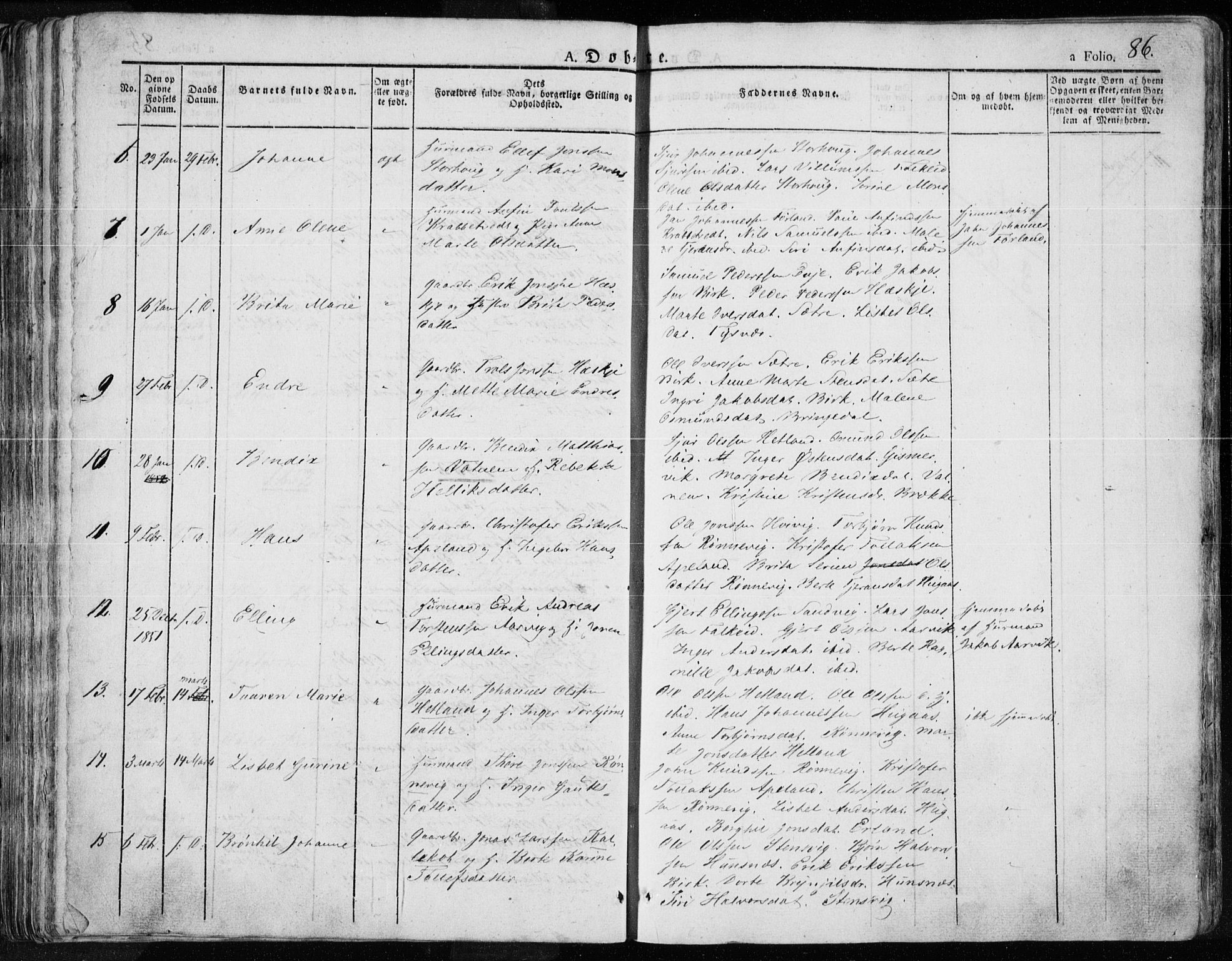 Tysvær sokneprestkontor, SAST/A -101864/H/Ha/Haa/L0001: Parish register (official) no. A 1.1, 1831-1856, p. 86