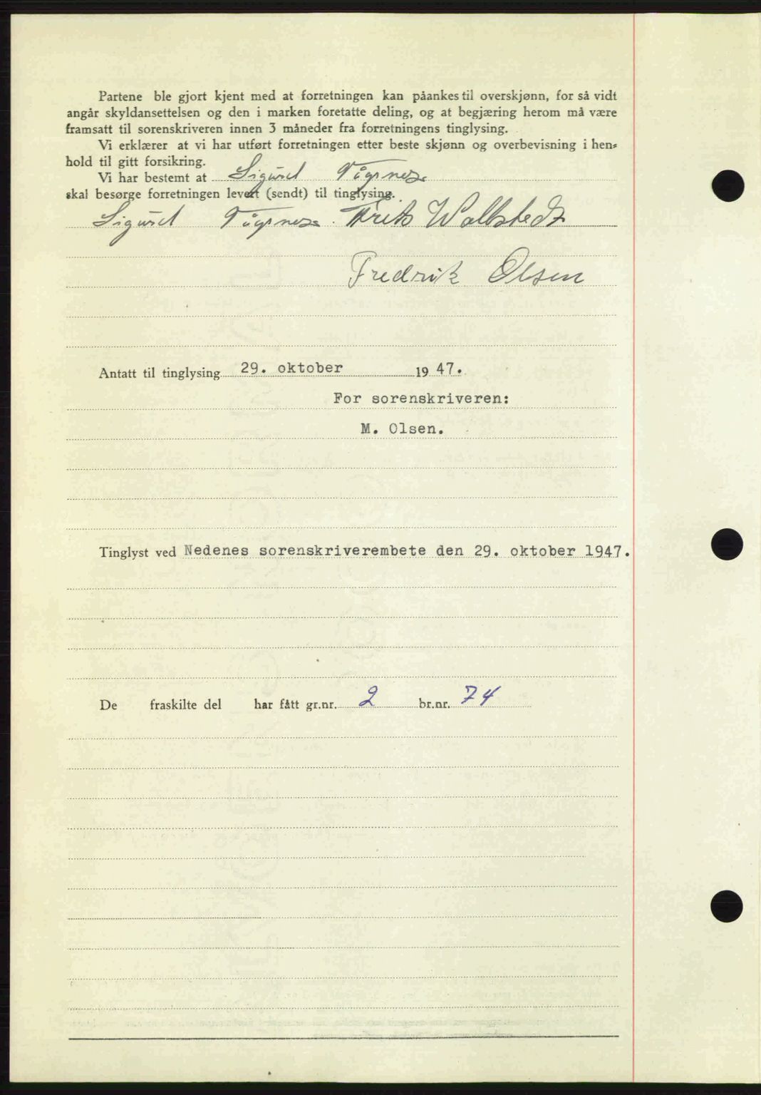 Nedenes sorenskriveri, AV/SAK-1221-0006/G/Gb/Gba/L0058: Mortgage book no. A10, 1947-1948, Diary no: : 1600/1947