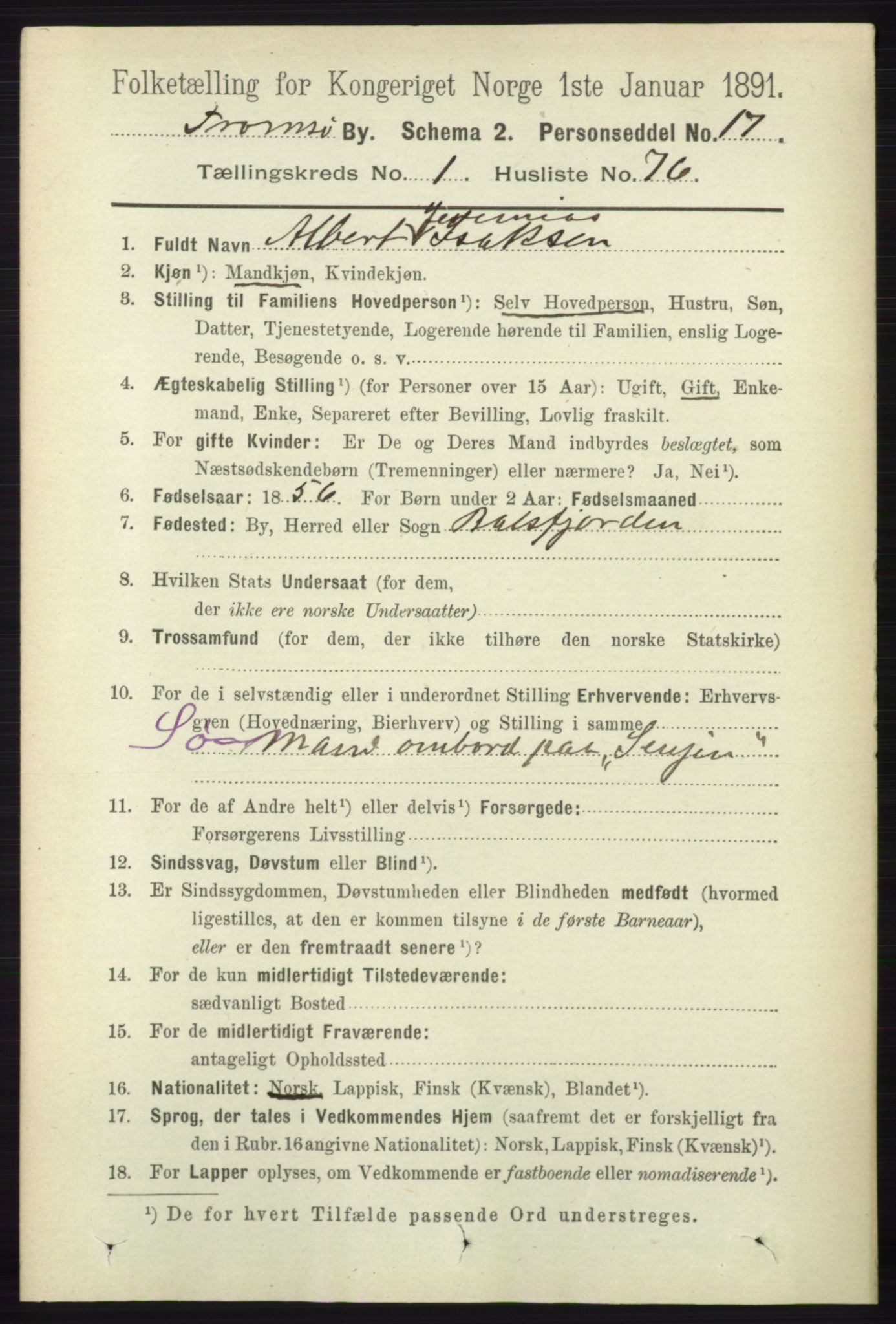 RA, 1891 census for 1902 Tromsø, 1891, p. 1062