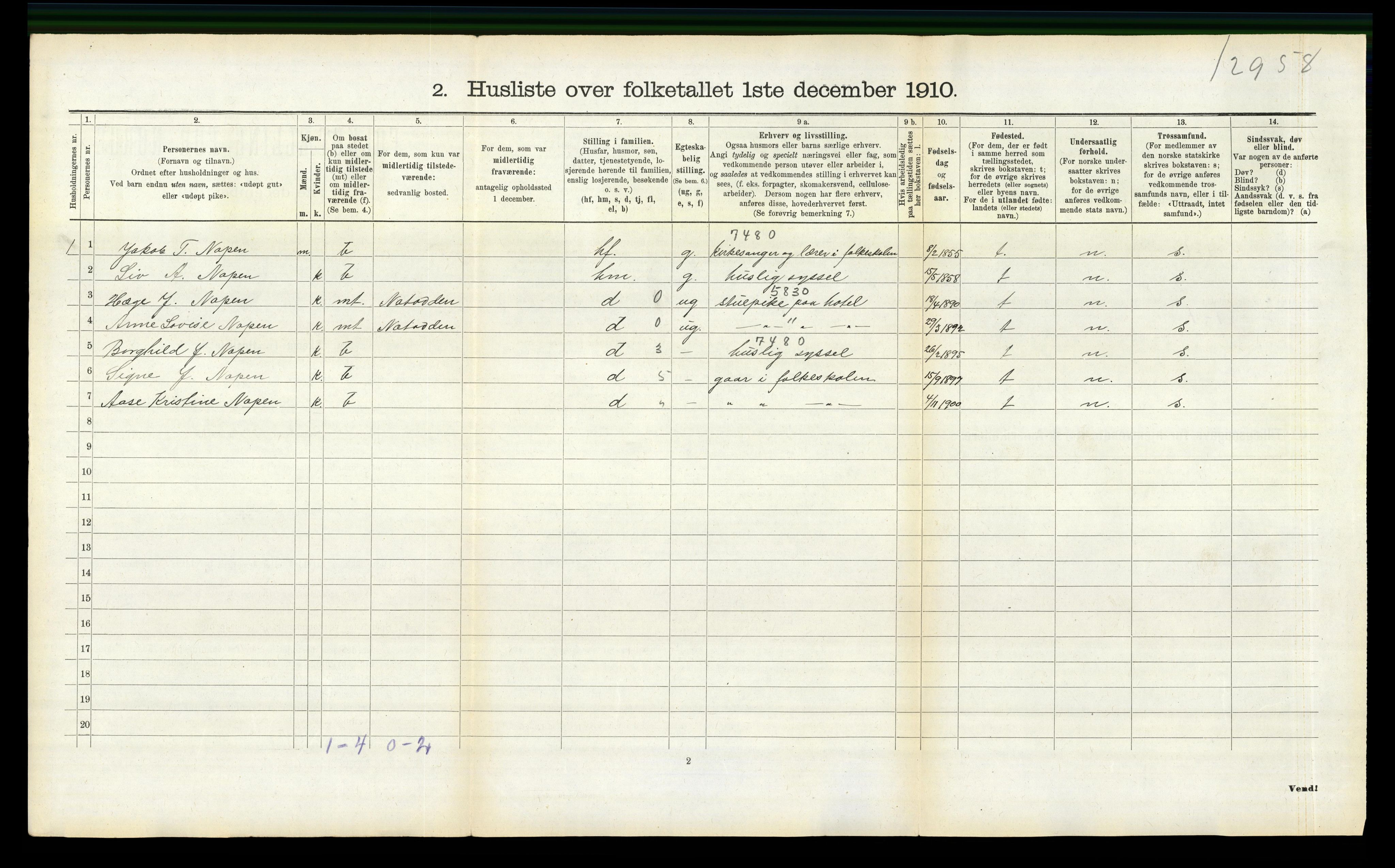 RA, 1910 census for Nissedal, 1910, p. 351