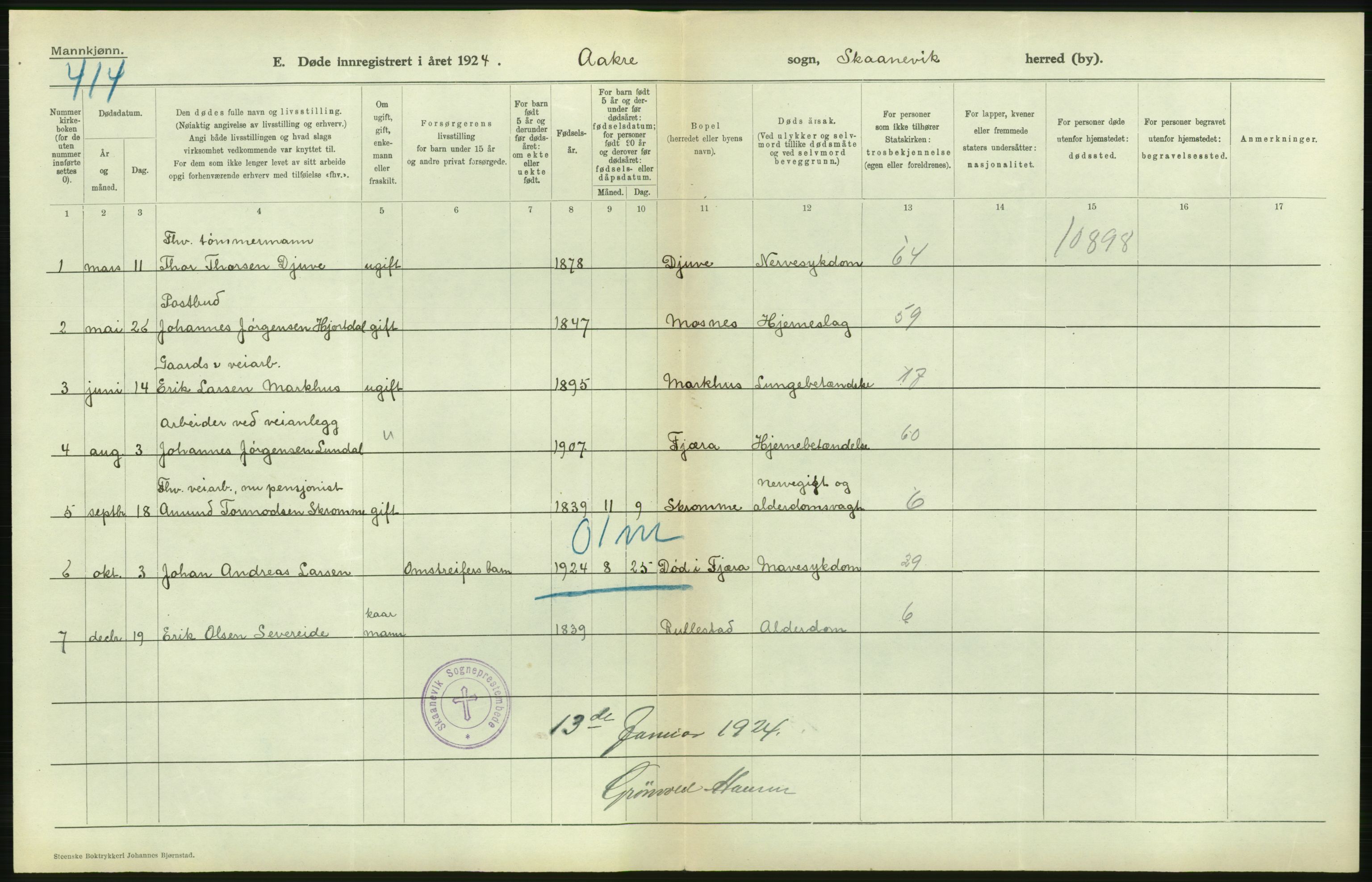 Statistisk sentralbyrå, Sosiodemografiske emner, Befolkning, RA/S-2228/D/Df/Dfc/Dfcd/L0026: Hordaland fylke: Gifte, døde, dødfødte. Bygder., 1924, p. 292