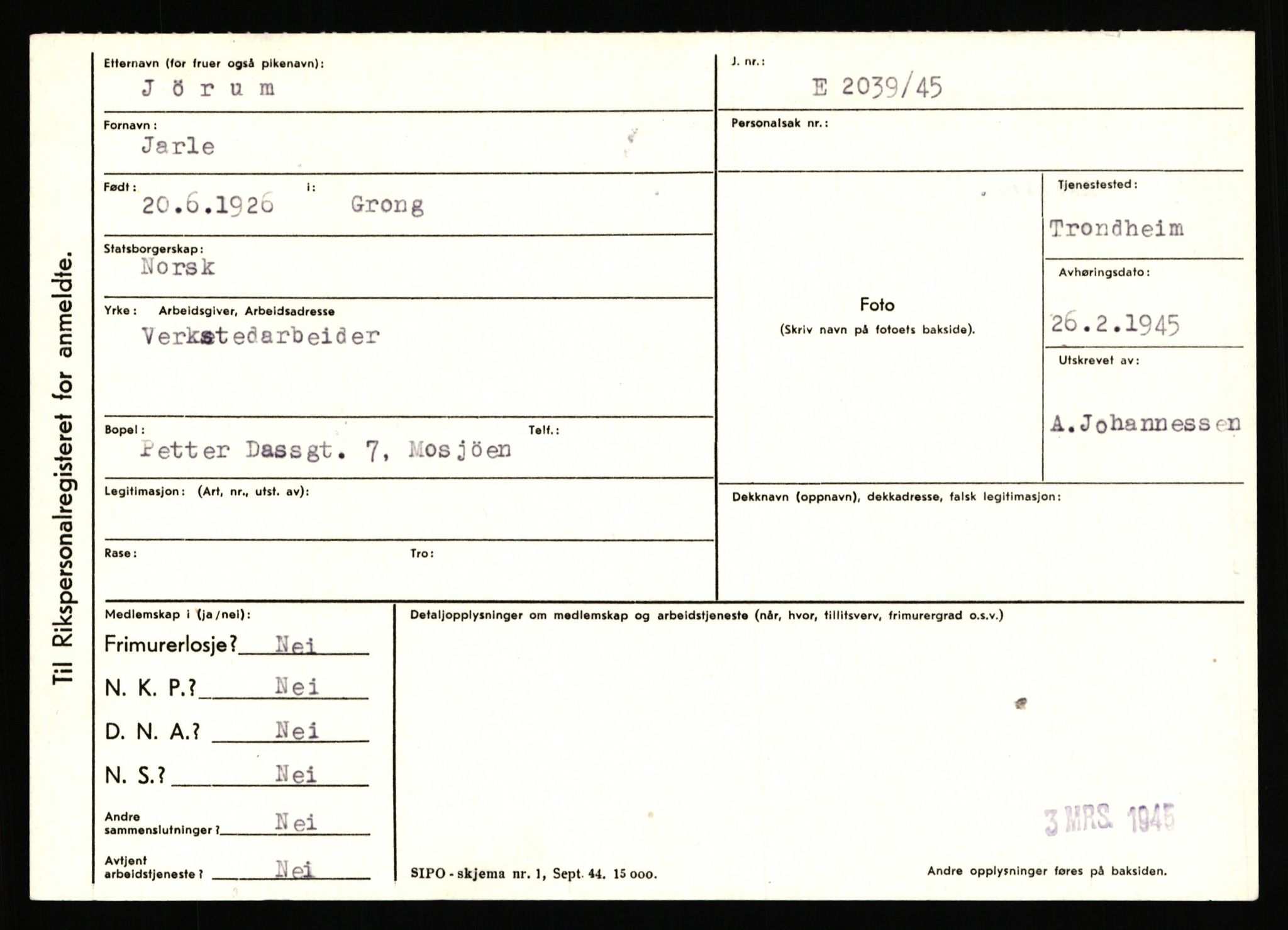 Statspolitiet - Hovedkontoret / Osloavdelingen, AV/RA-S-1329/C/Ca/L0008: Johan(nes)sen - Knoph, 1943-1945, p. 2979