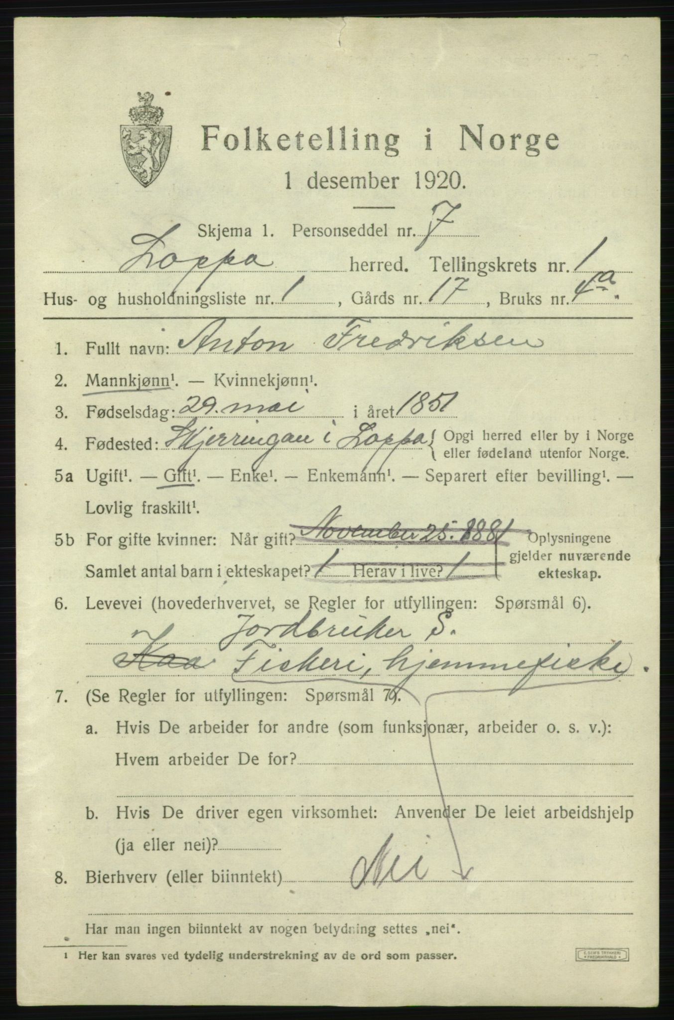 SATØ, 1920 census for Loppa, 1920, p. 634