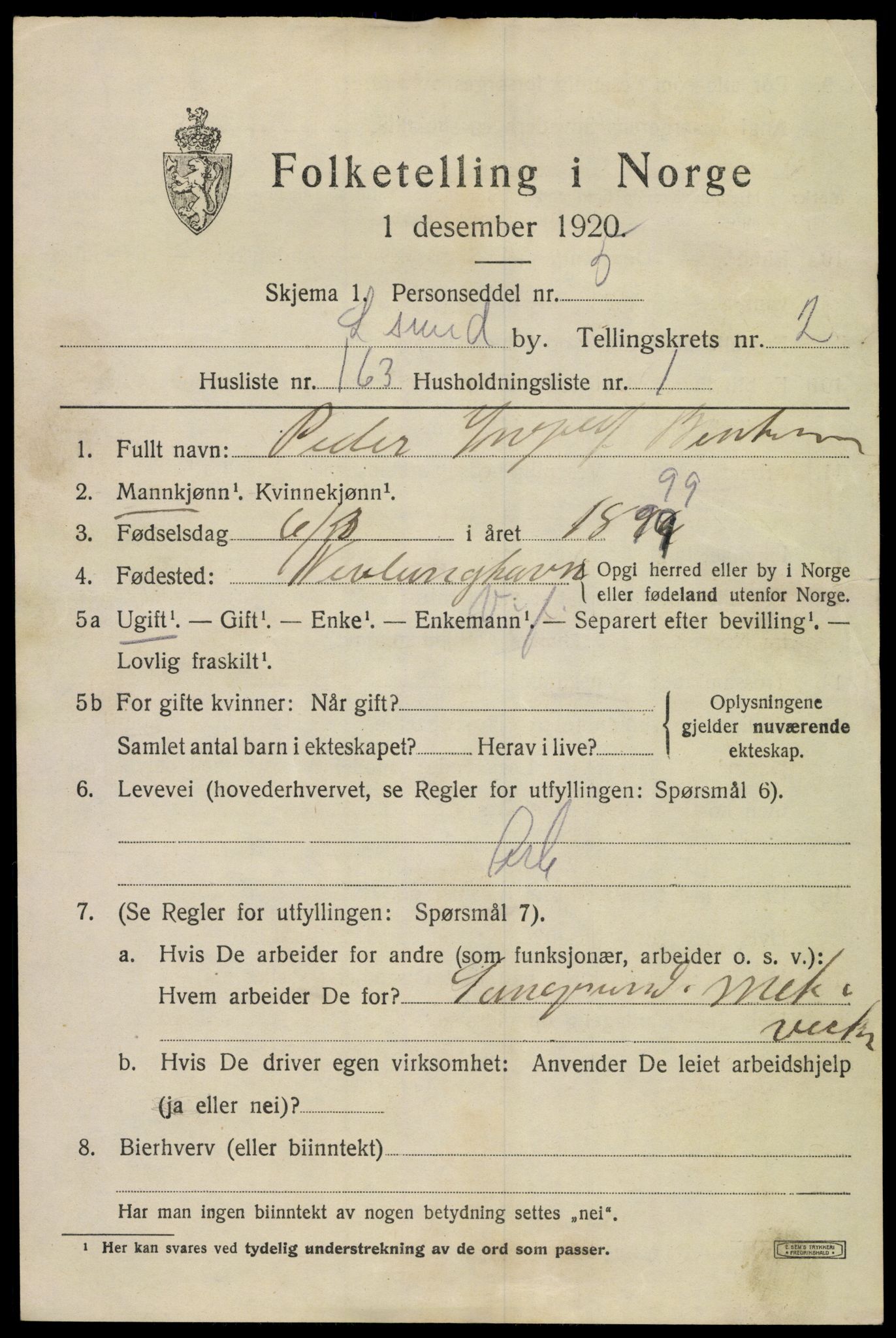 SAKO, 1920 census for Langesund, 1920, p. 5533