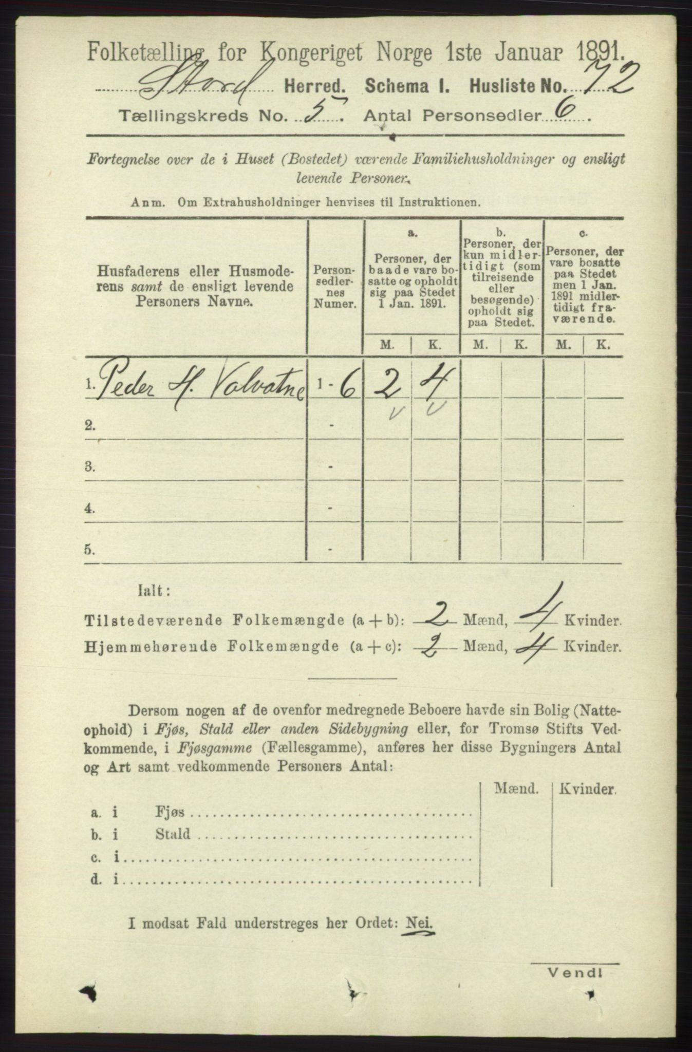 RA, 1891 census for 1221 Stord, 1891, p. 1653