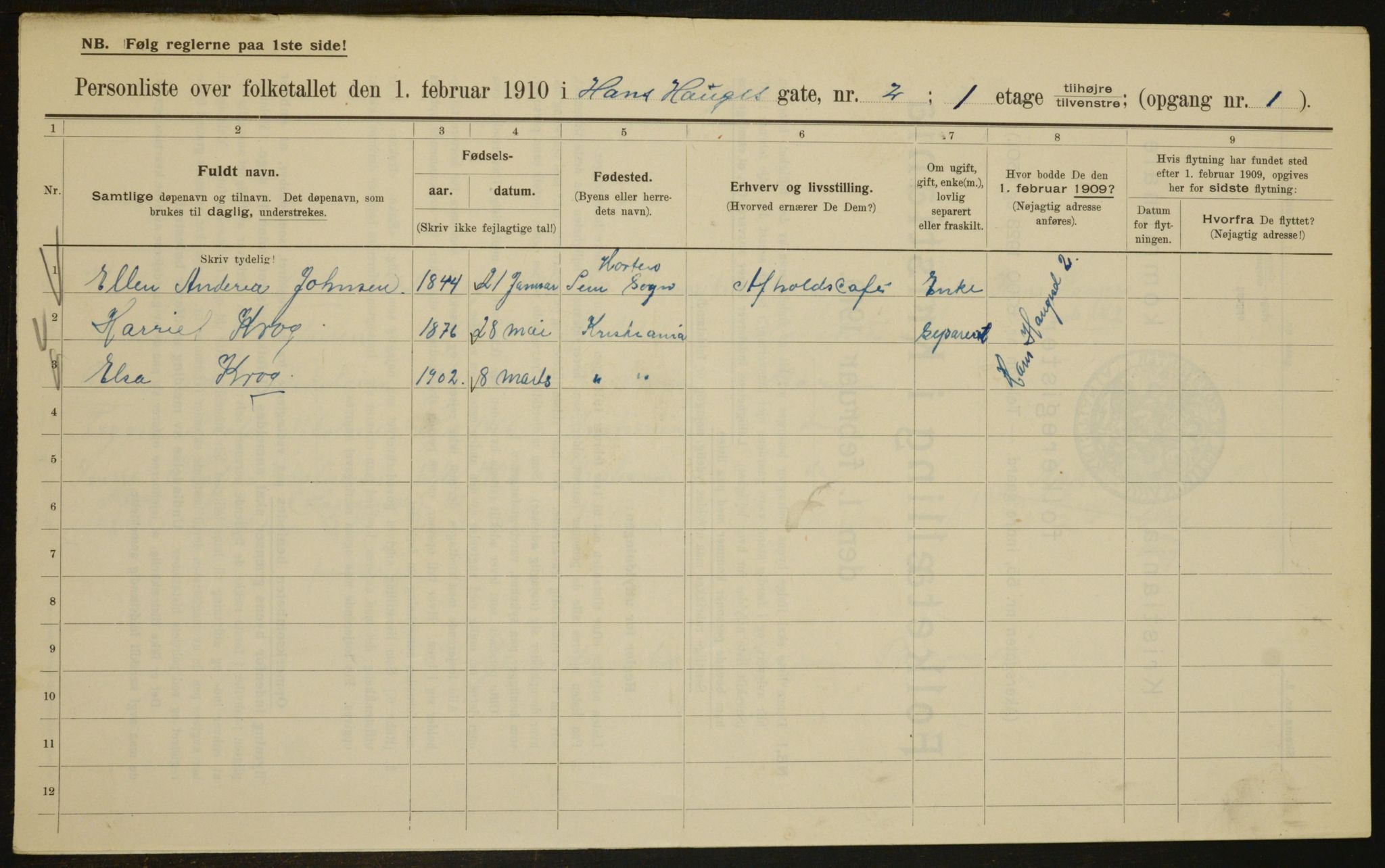 OBA, Municipal Census 1910 for Kristiania, 1910, p. 32577