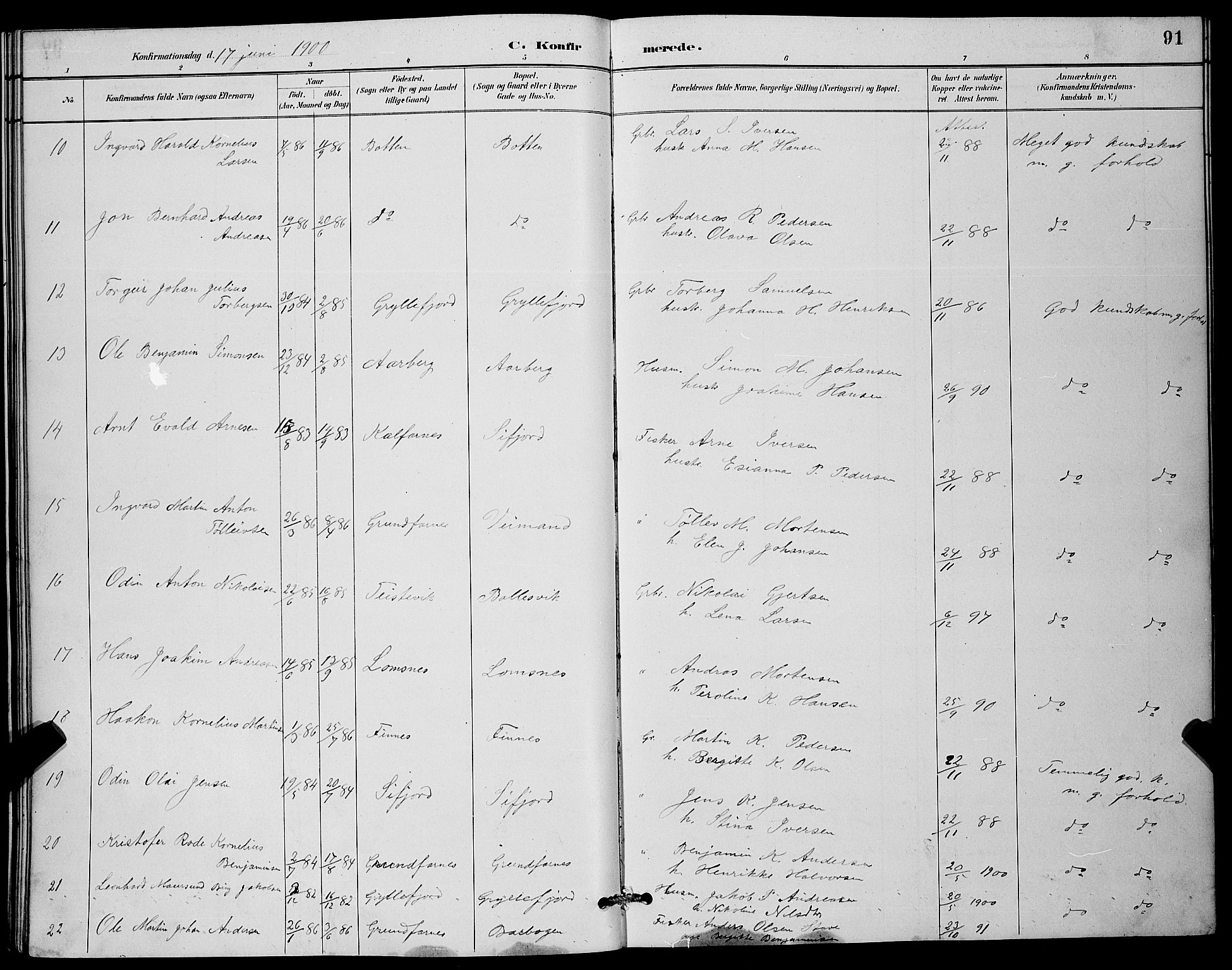 Berg sokneprestkontor, AV/SATØ-S-1318/G/Ga/Gab/L0012klokker: Parish register (copy) no. 12, 1887-1902, p. 91