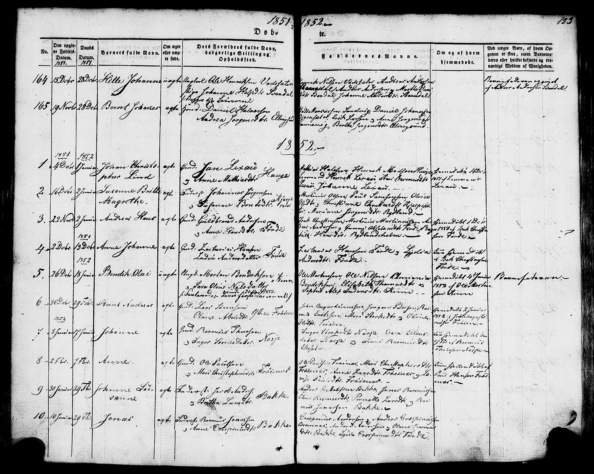 Kinn sokneprestembete, SAB/A-80801/H/Haa/Haaa/L0005: Parish register (official) no. A 5, 1841-1857, p. 123