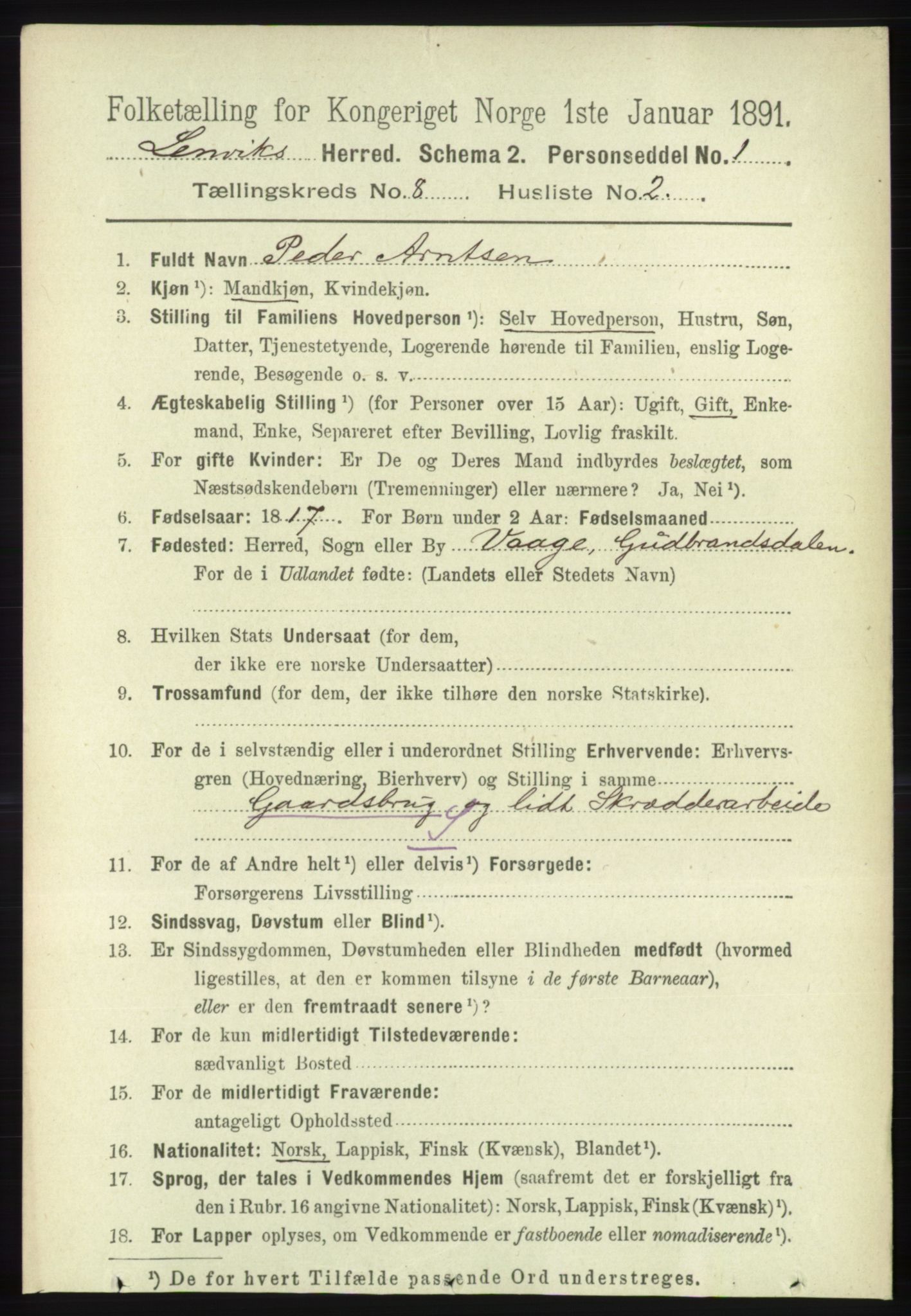 RA, 1891 census for 1931 Lenvik, 1891, p. 4398