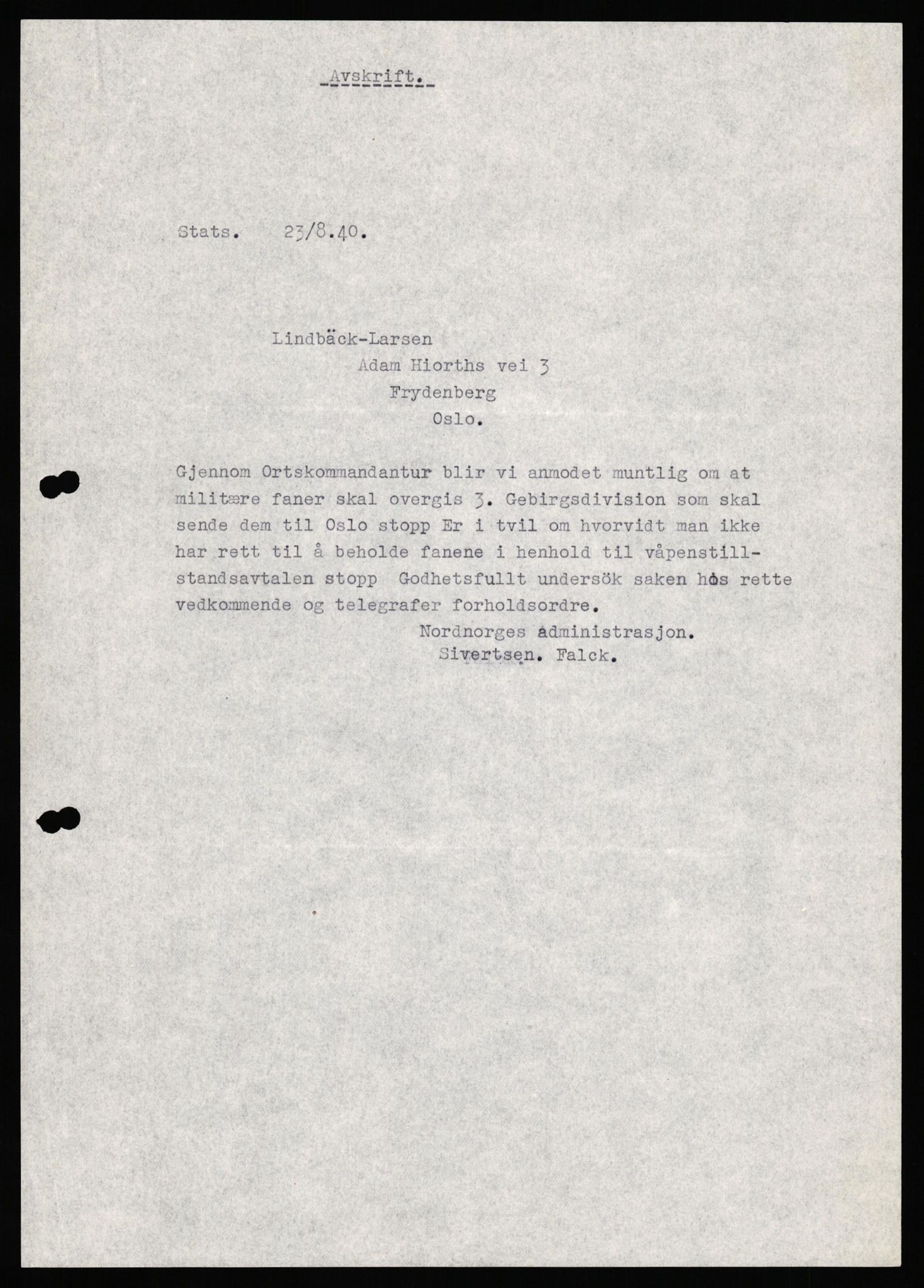 Forsvaret, Forsvarets krigshistoriske avdeling, AV/RA-RAFA-2017/Y/Yf/L0198: II-C-11-2100  -  Kapitulasjonen i 1940, 1940, p. 380