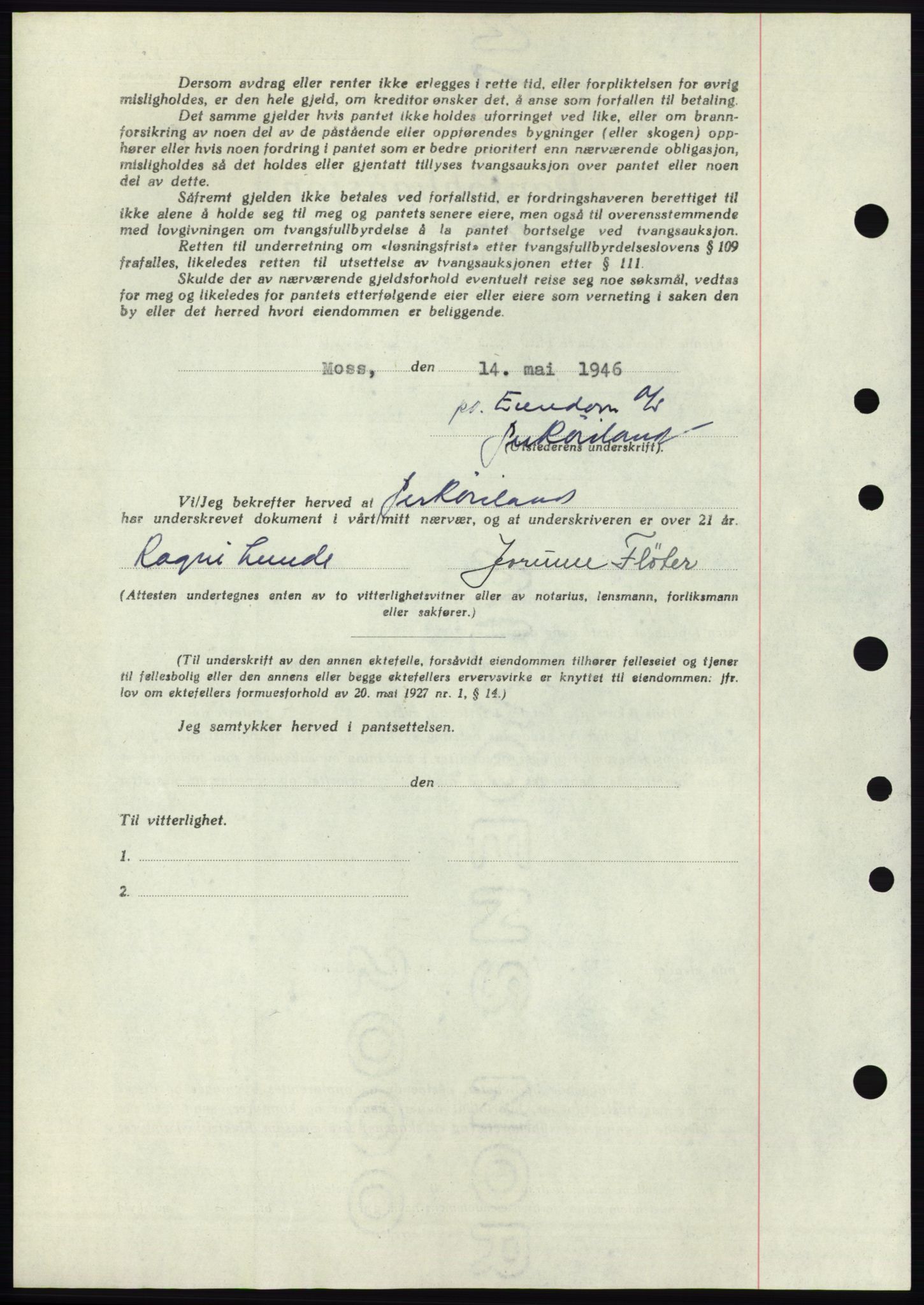 Moss sorenskriveri, SAO/A-10168: Mortgage book no. B15, 1946-1946, Diary no: : 1022/1946