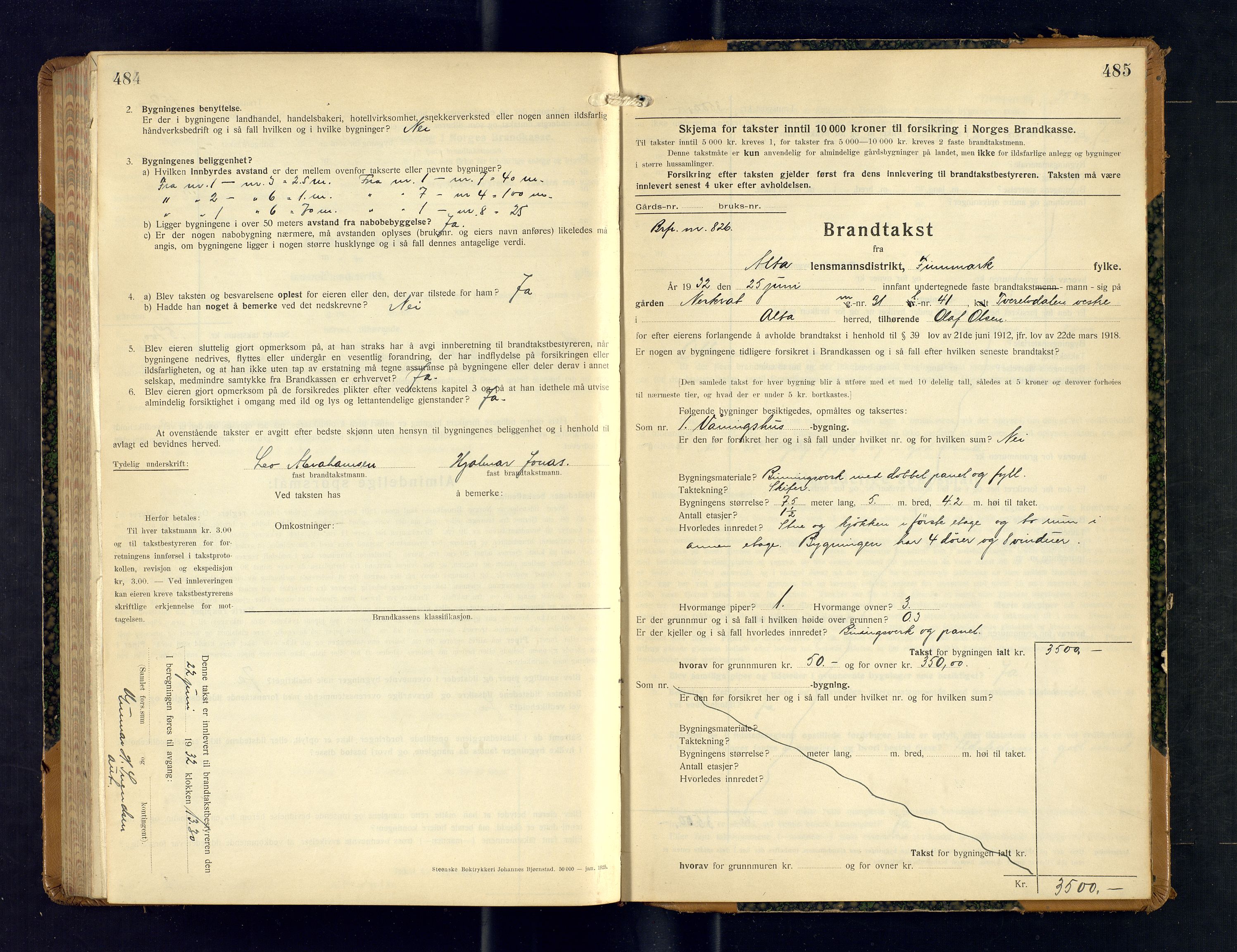 Alta lensmannskontor, AV/SATØ-S-1165/O/Ob/L0176: Branntakstprotokoll, 1928-1932, p. 484-485