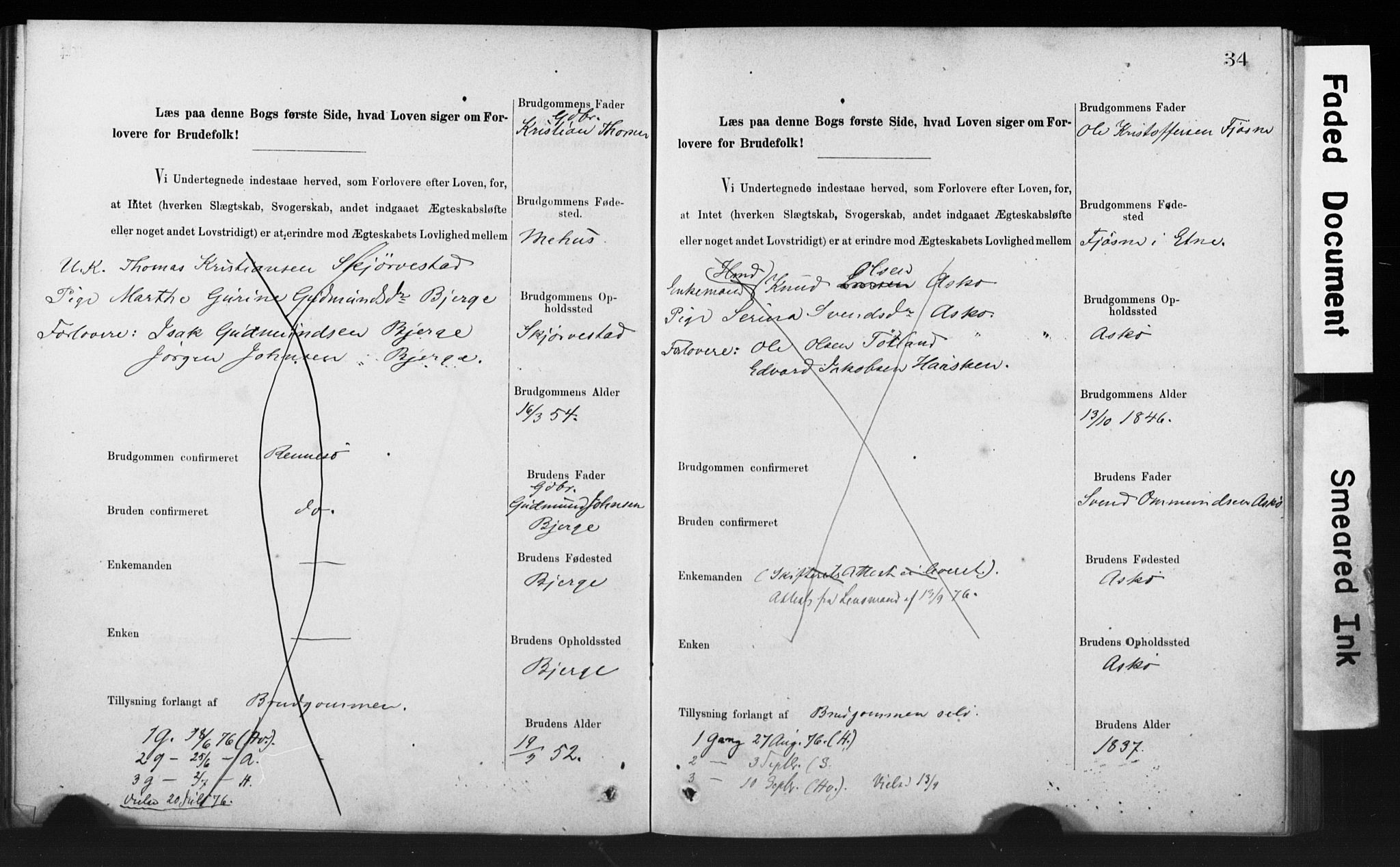 Rennesøy sokneprestkontor, SAST/A -101827/I/Ie/L0001: Banns register no. 1, 1873-1898, p. 34