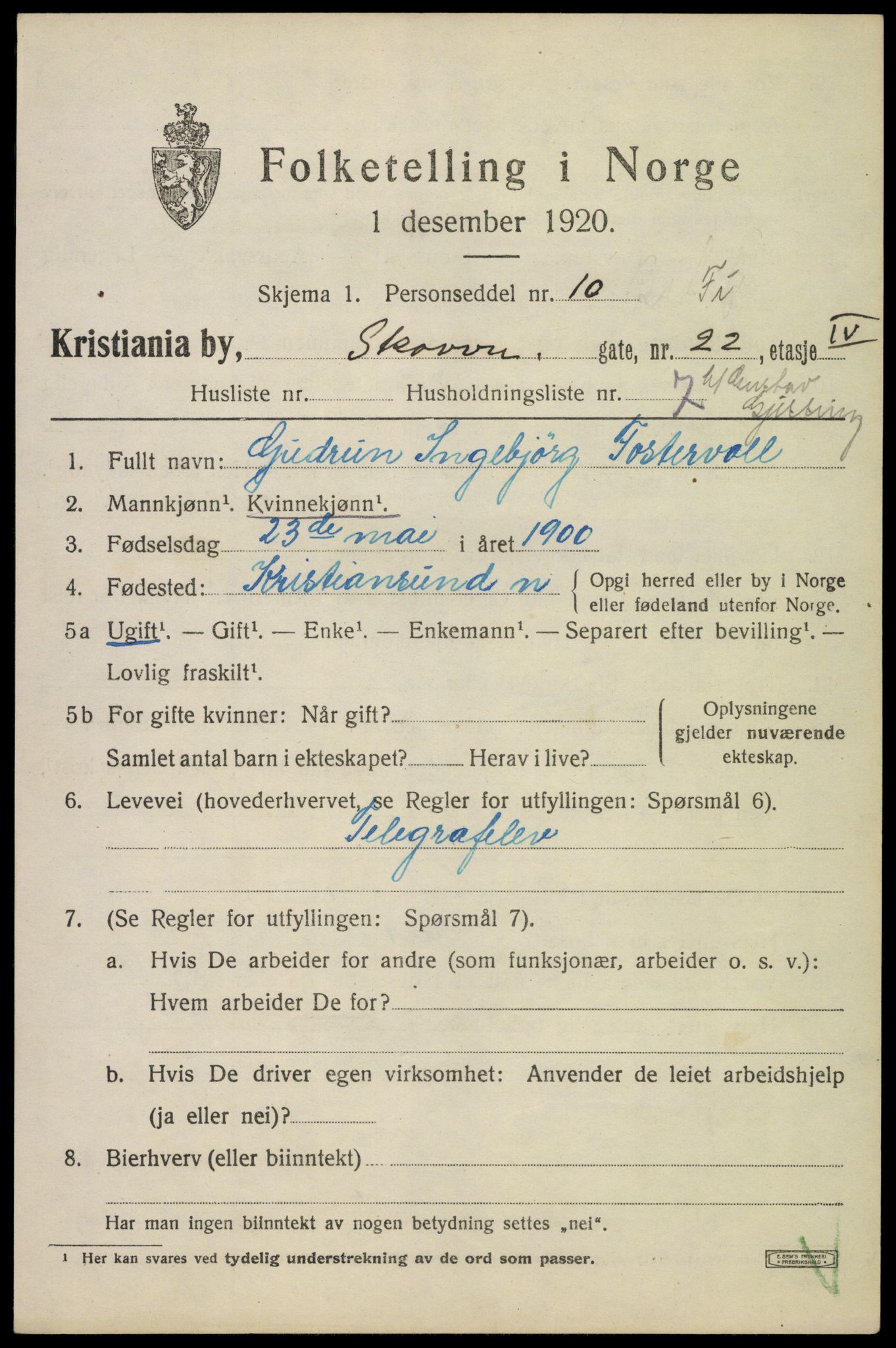 SAO, 1920 census for Kristiania, 1920, p. 516779