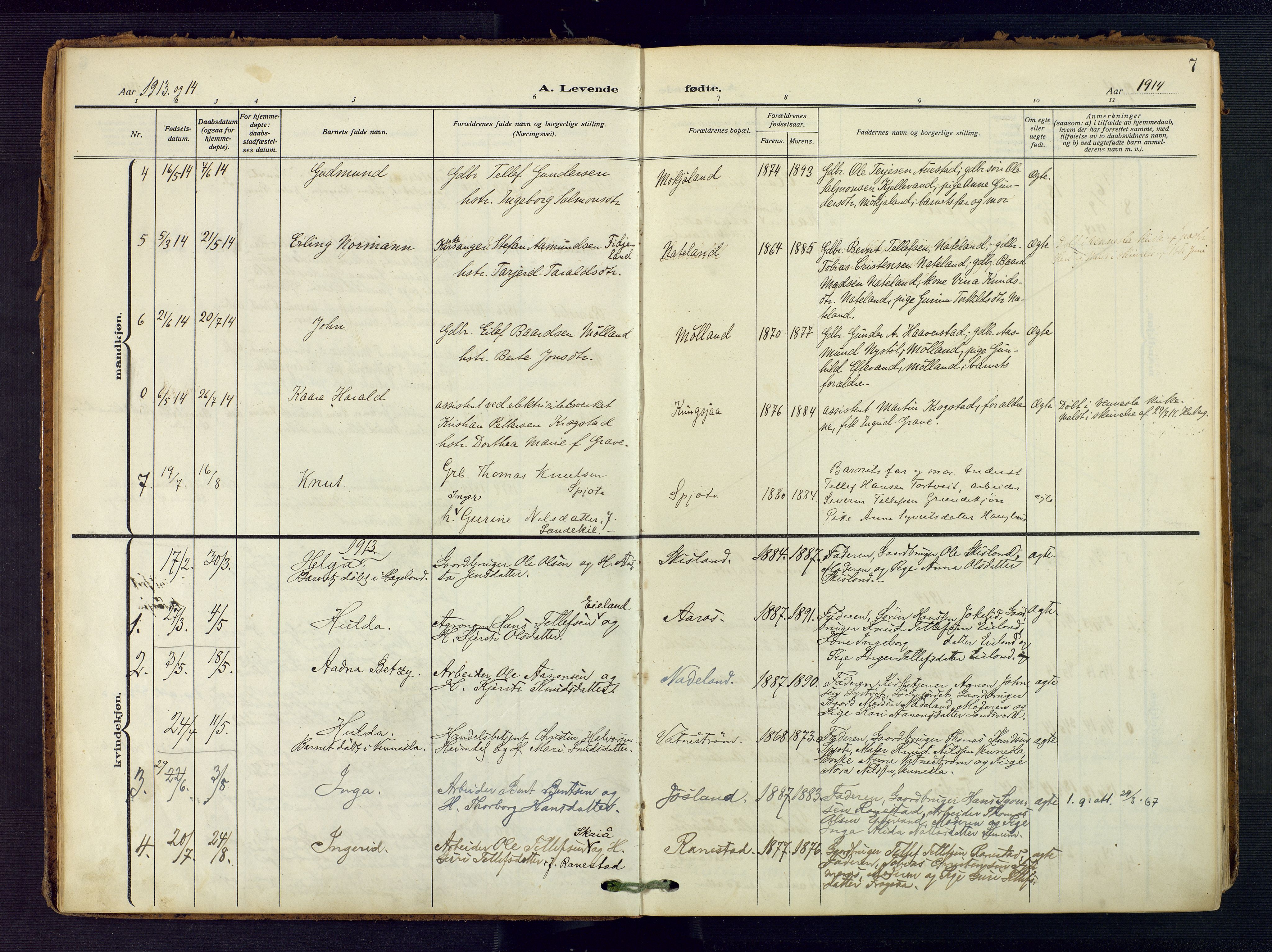 Evje sokneprestkontor, AV/SAK-1111-0008/F/Fa/Fac/L0004: Parish register (official) no. A 4, 1910-1932, p. 7