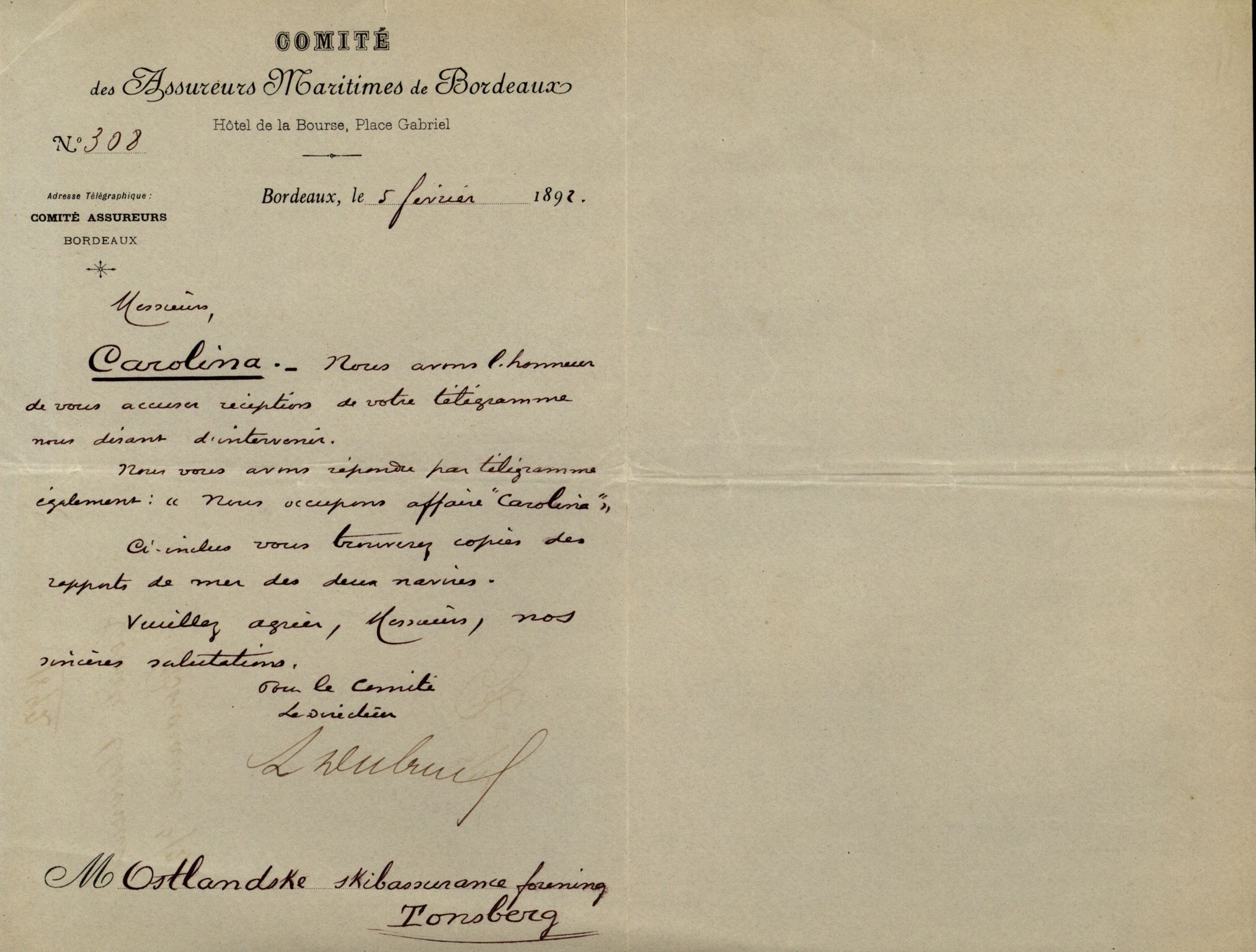 Pa 63 - Østlandske skibsassuranceforening, VEMU/A-1079/G/Ga/L0028/0005: Havaridokumenter / Tjømø, Magnolia, Caroline, Olaf, Stjernen, 1892, p. 81