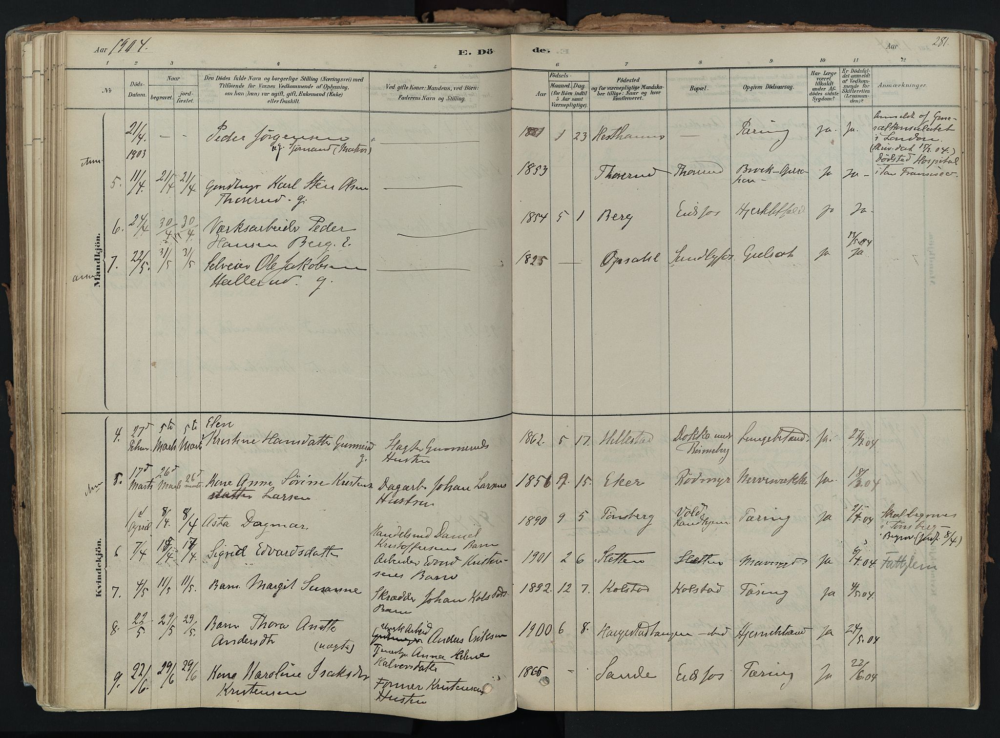 Hof kirkebøker, AV/SAKO-A-64/F/Fa/L0007: Parish register (official) no. I 7, 1878-1940, p. 281