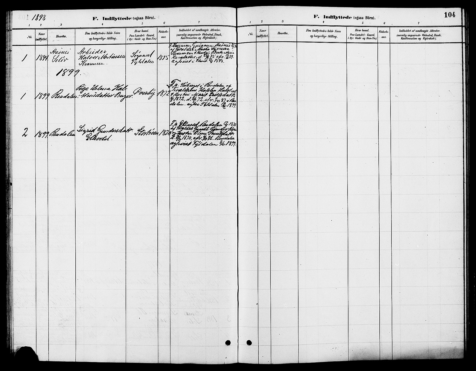 Tynset prestekontor, SAH/PREST-058/H/Ha/Hab/L0007: Parish register (copy) no. 7, 1880-1901, p. 104