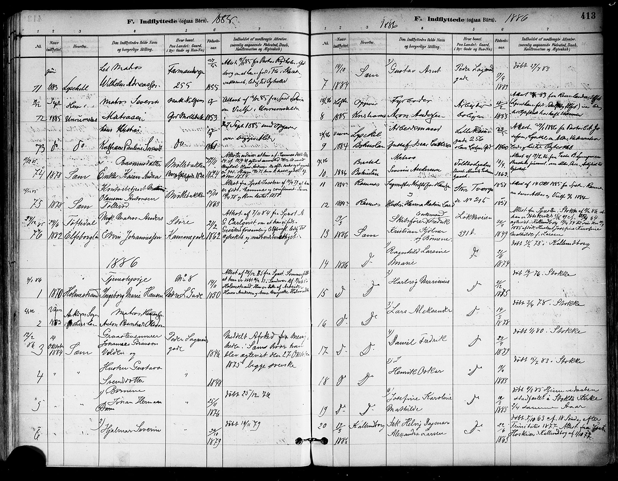 Tønsberg kirkebøker, SAKO/A-330/F/Fa/L0011: Parish register (official) no. I 11, 1881-1890, p. 413