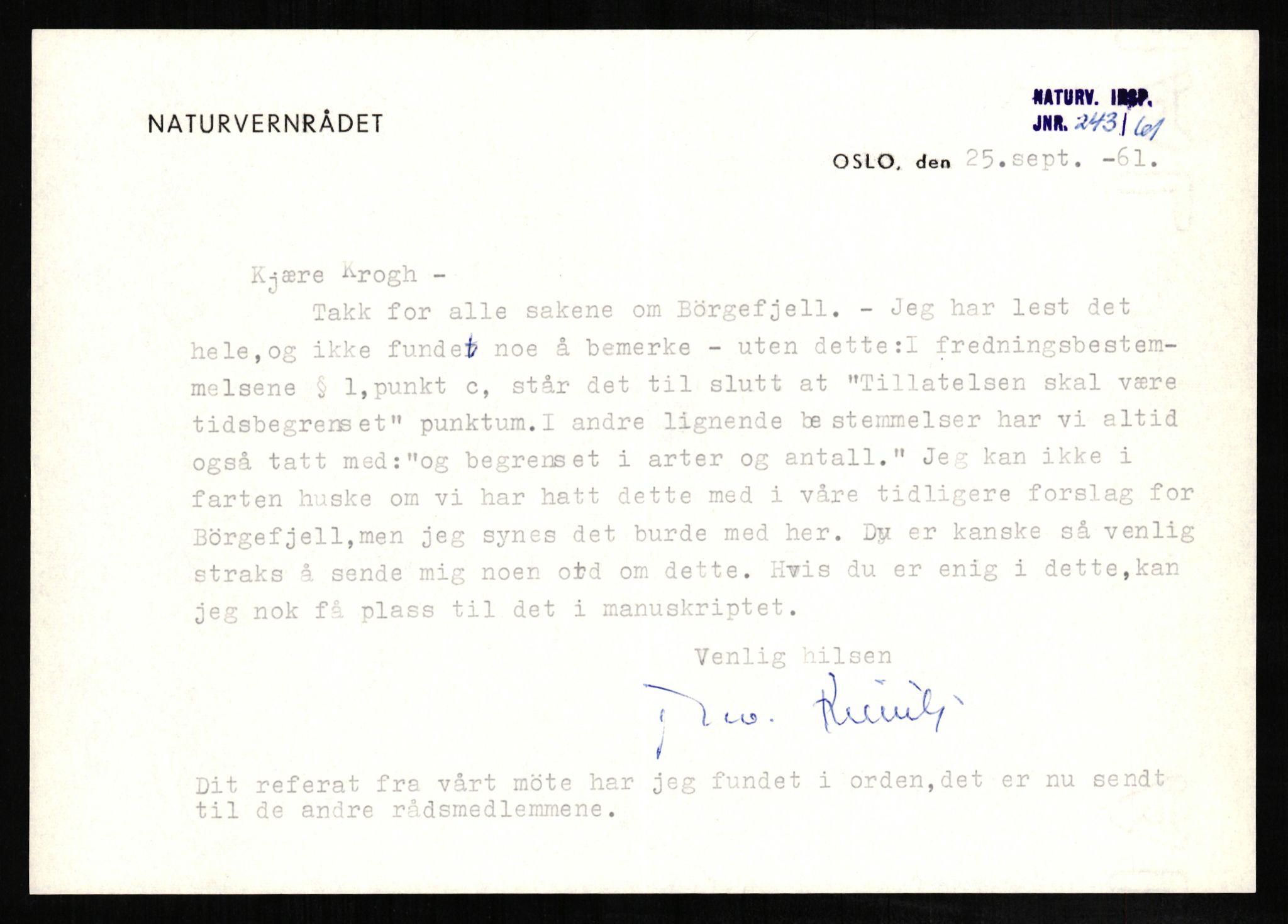 Statens naturverninspektør, AV/RA-S-2464/D/L0080: Nasjonalparker: Gressåmoen og Børgefjell, 1957-1982, p. 10