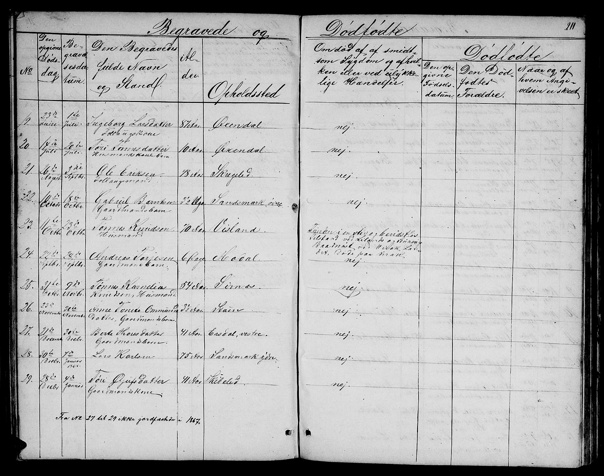 Bakke sokneprestkontor, AV/SAK-1111-0002/F/Fb/Fba/L0001: Parish register (copy) no. B 1, 1849-1879, p. 211