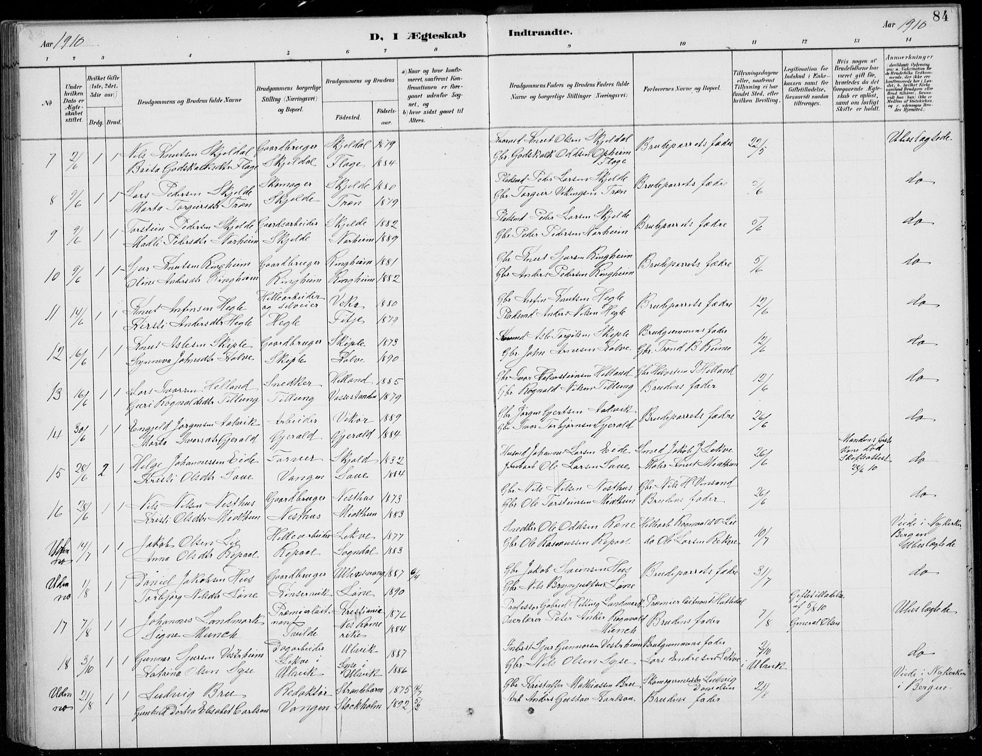 Voss sokneprestembete, SAB/A-79001/H/Haa: Parish register (official) no. C  1, 1887-1915, p. 84