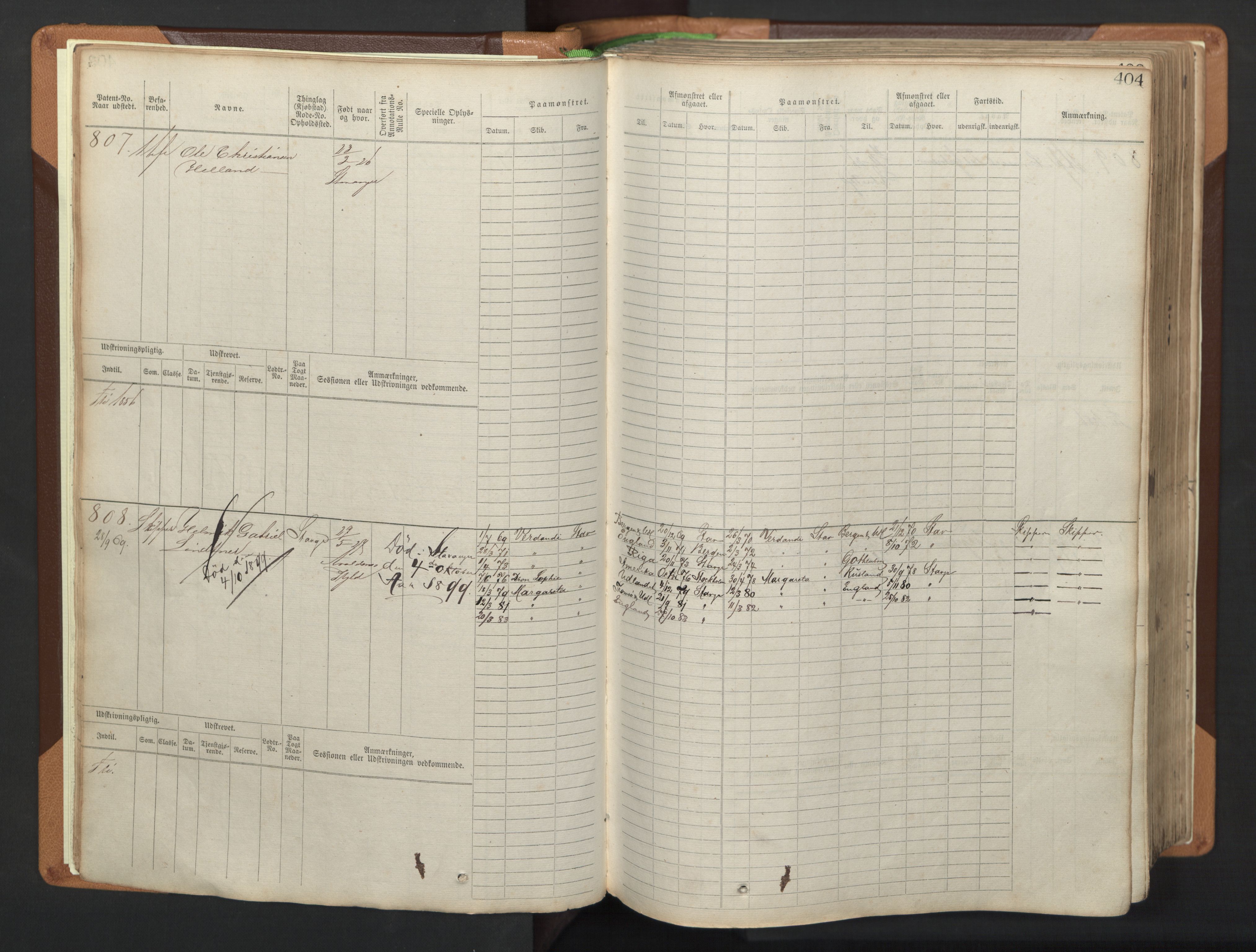 Stavanger sjømannskontor, AV/SAST-A-102006/F/Fb/Fbb/L0005: Sjøfartshovedrulle, patentnr. 793-1606 (del 2), 1869-1880, p. 10