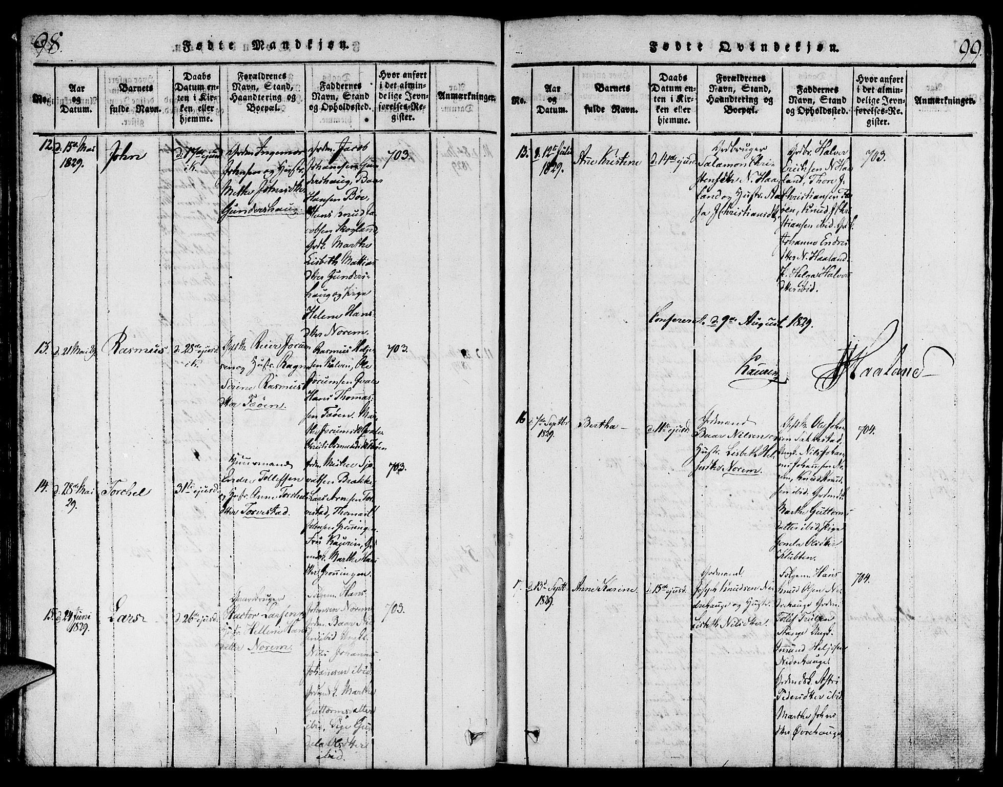 Torvastad sokneprestkontor, AV/SAST-A -101857/H/Ha/Haa/L0004: Parish register (official) no. A 3 /1, 1817-1836, p. 98-99