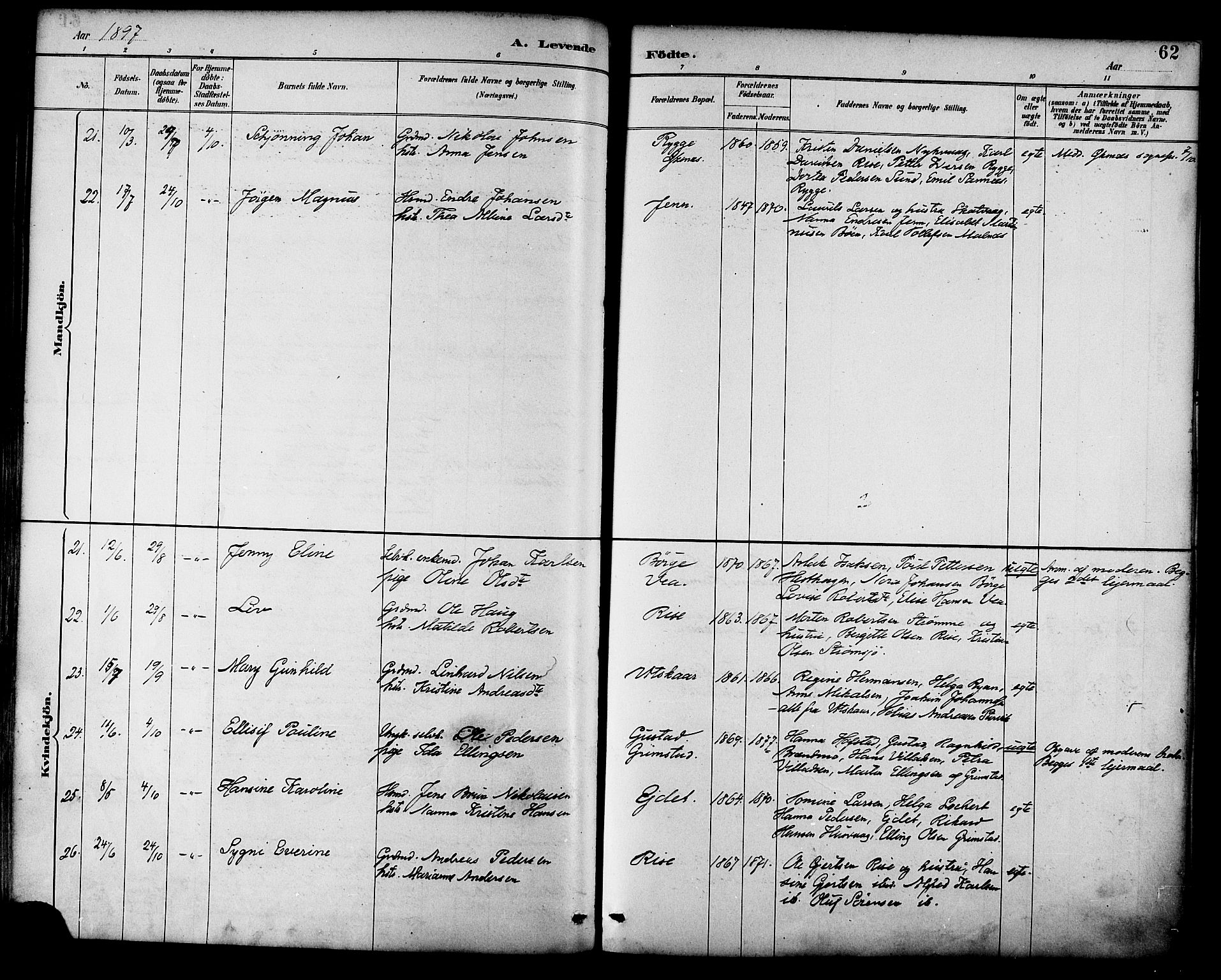 Ministerialprotokoller, klokkerbøker og fødselsregistre - Nordland, SAT/A-1459/892/L1320: Parish register (official) no. 892A01, 1886-1901, p. 62